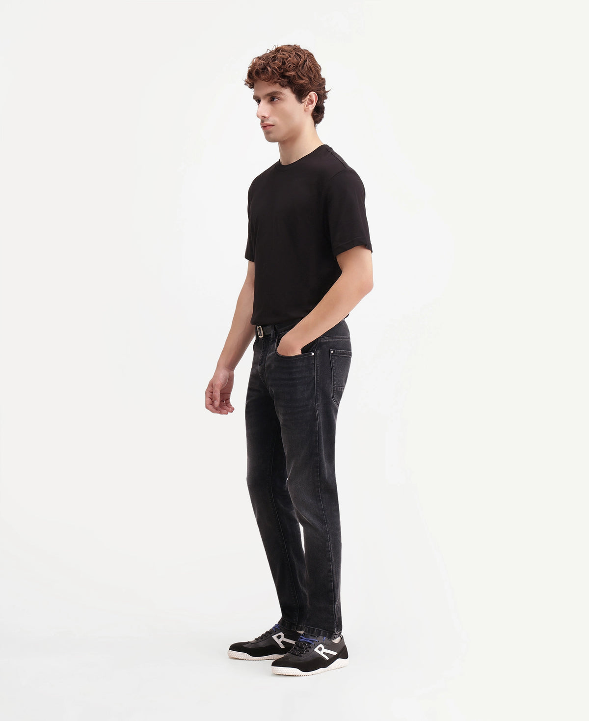 Rare Rabbit Men Divi-26 Dark Grey Cotton Blend Hawk Slim Plain Jeans