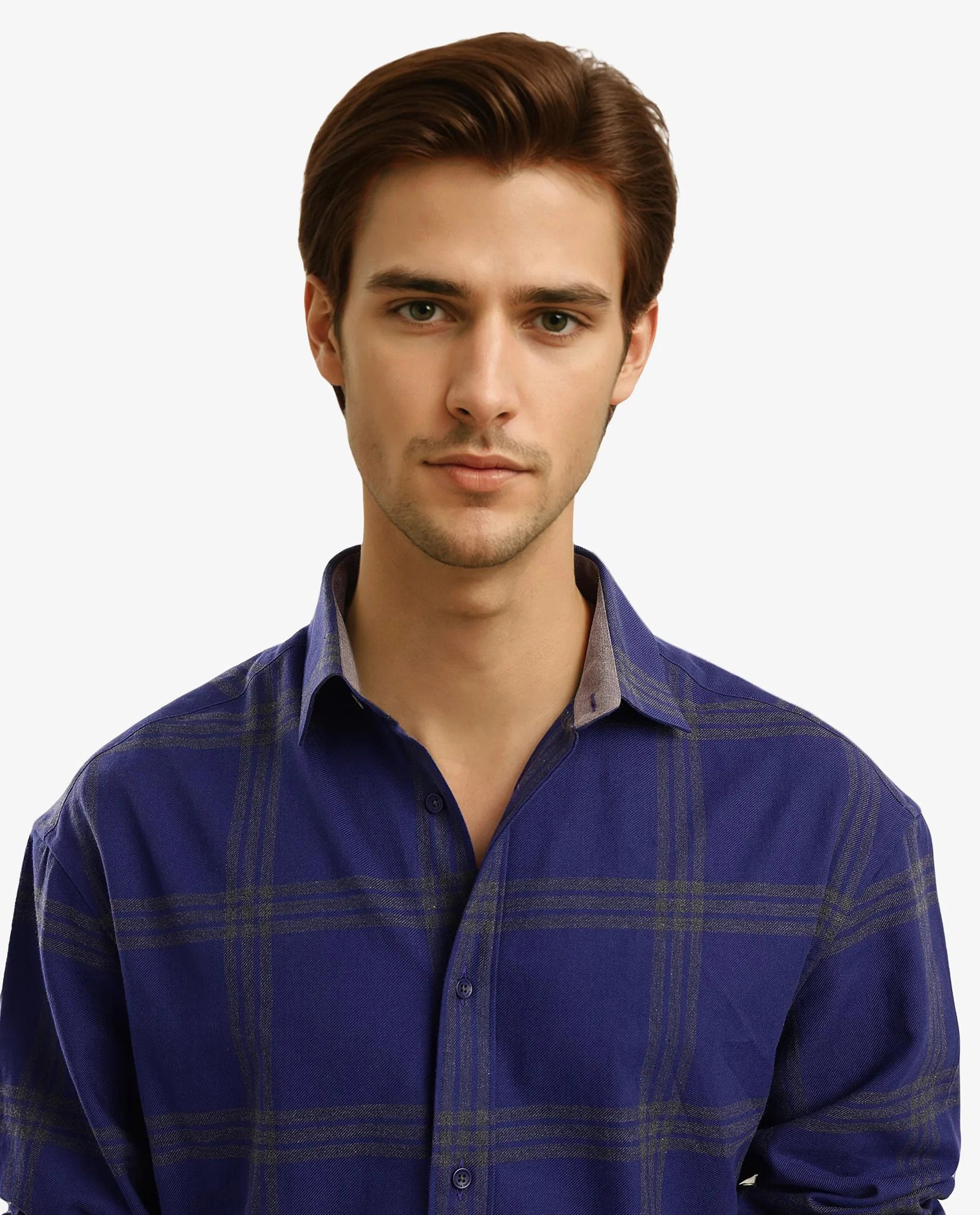 Rare Rabbit Men Russ Dark Blue Full Sleeve Regular Collar Button Closure Regular Fit Checks Shirt