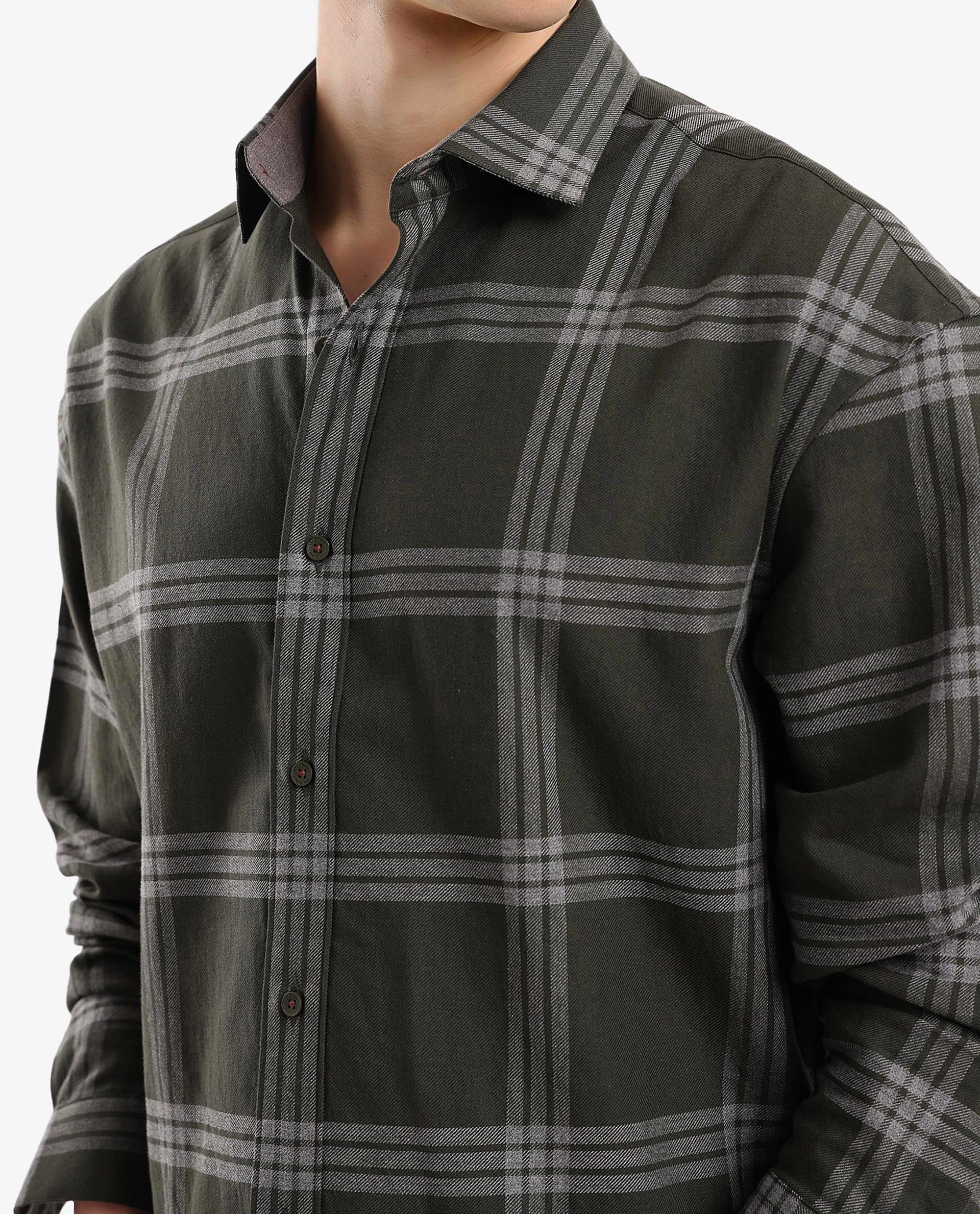 Rare Rabbit Men Russ Dark Green Full Sleeve Regular Collar Button Closure Regular Fit Checks Shirt