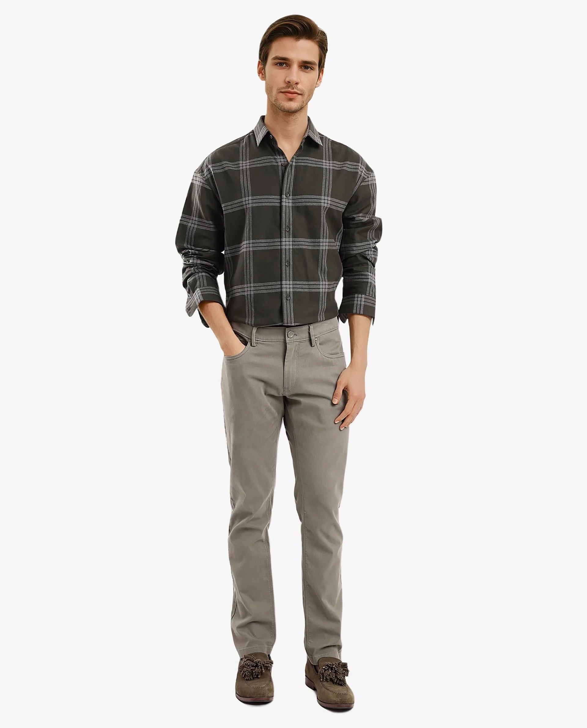 Rare Rabbit Men Russ Dark Green Full Sleeve Regular Collar Button Closure Regular Fit Checks Shirt