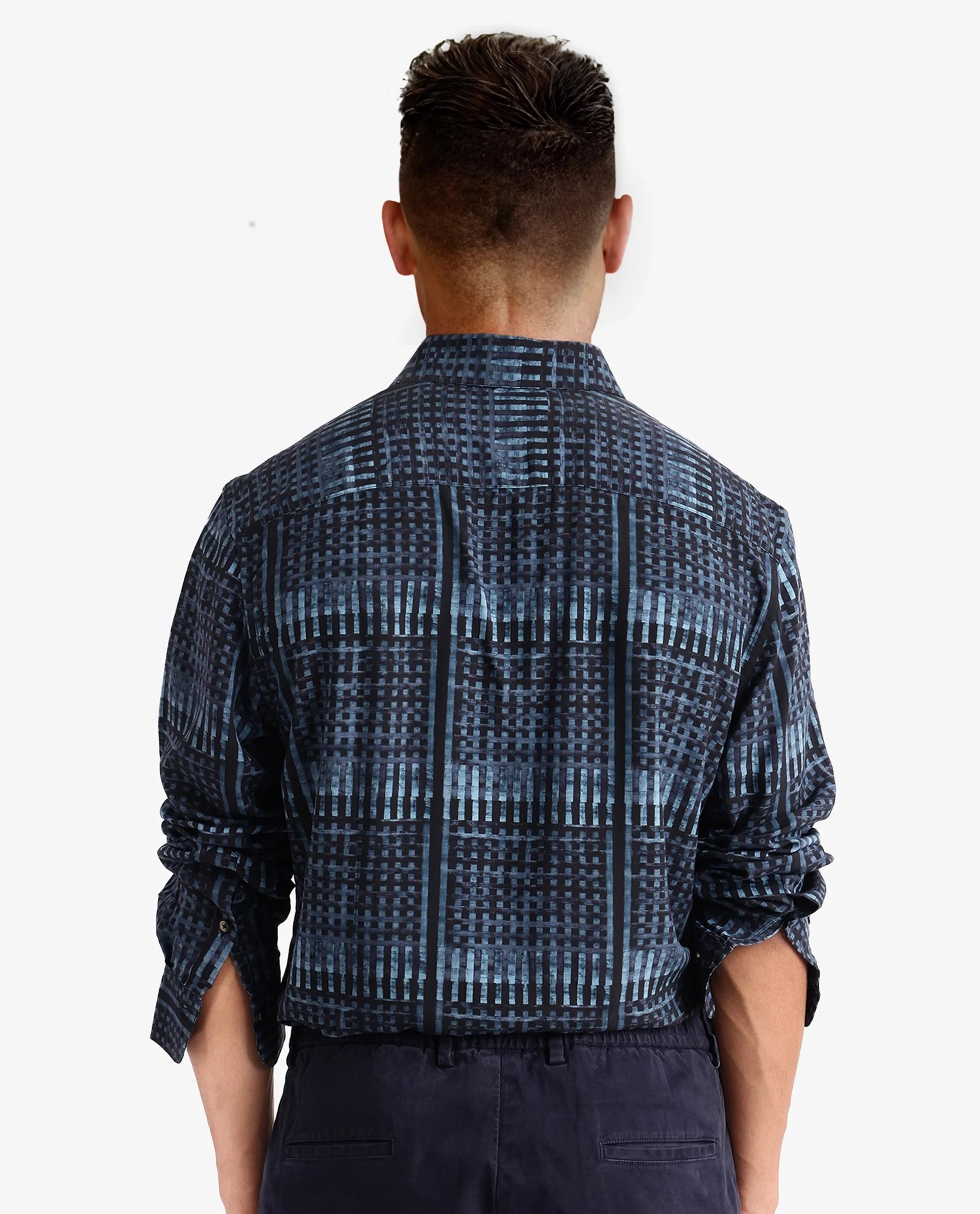 Rare Rabbit Men Ryba Blue Full Sleeve Collared Neck Button Closure Geometric Print Shirt