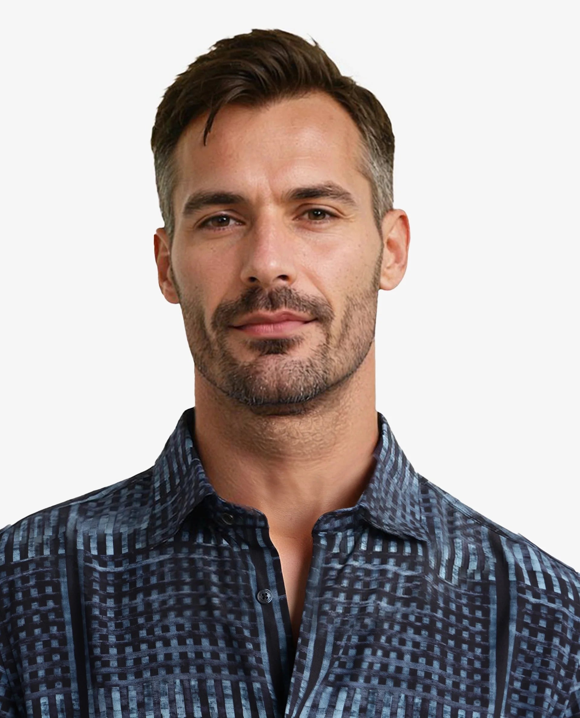 Rare Rabbit Men Ryba Blue Full Sleeve Collared Neck Button Closure Geometric Print Shirt