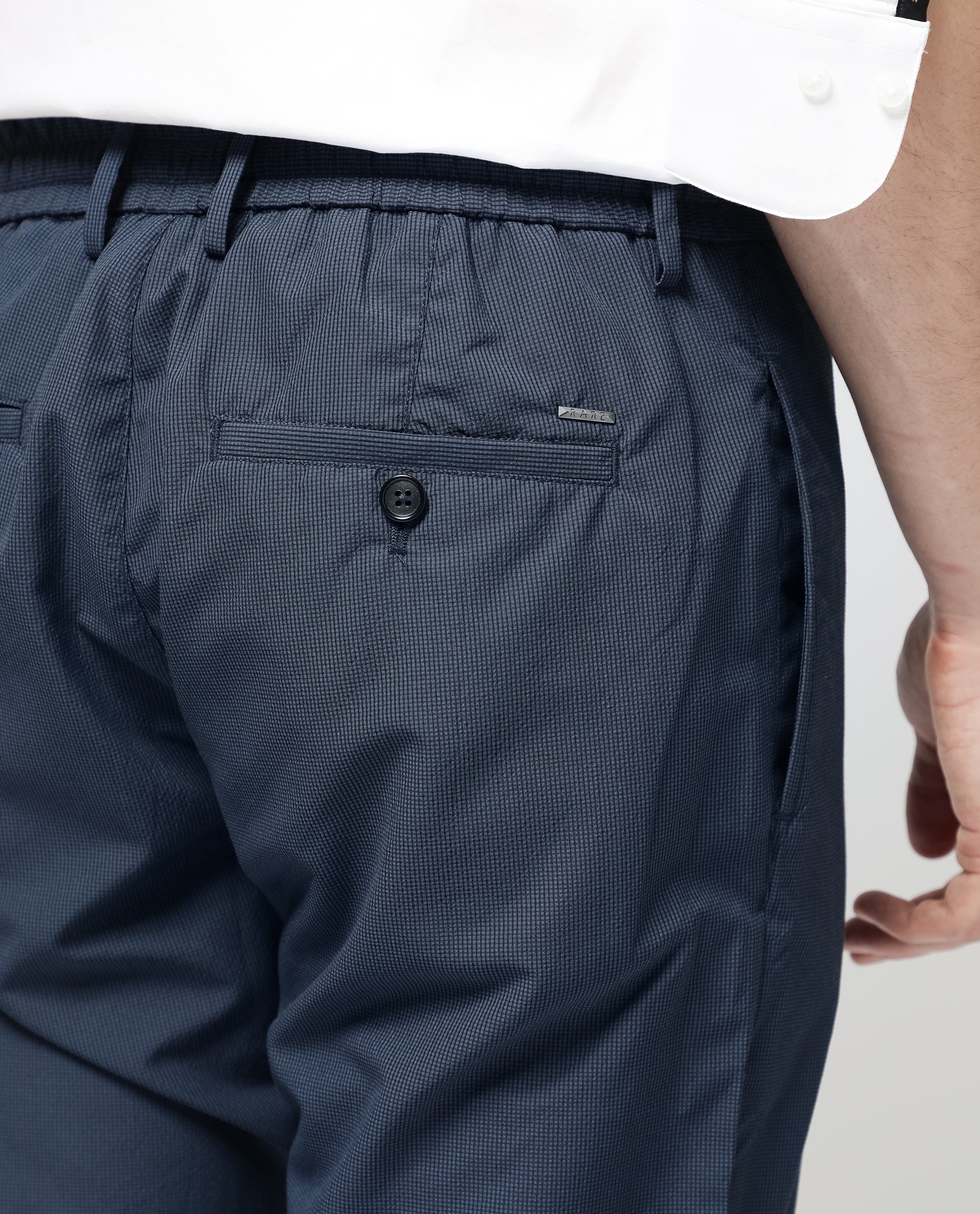 Rare Rabbit Men's Saco Navy Polyester Fabric Regular Fit Drawstring Closure Seersucker Trouser