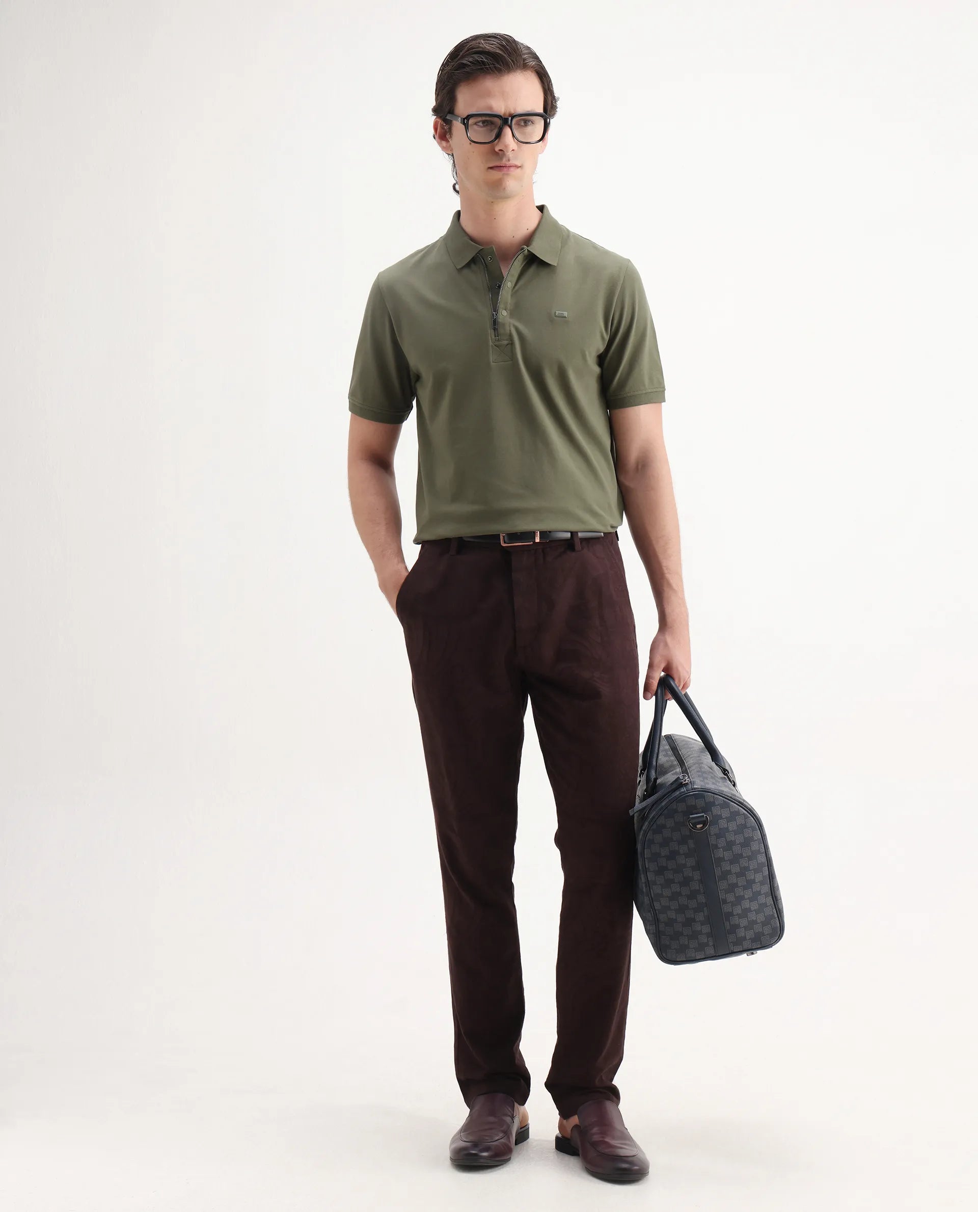 Rare Rabbit Men's Salis2 Light Olive Cotton Plain Regular Fit Half Sleeve Polo