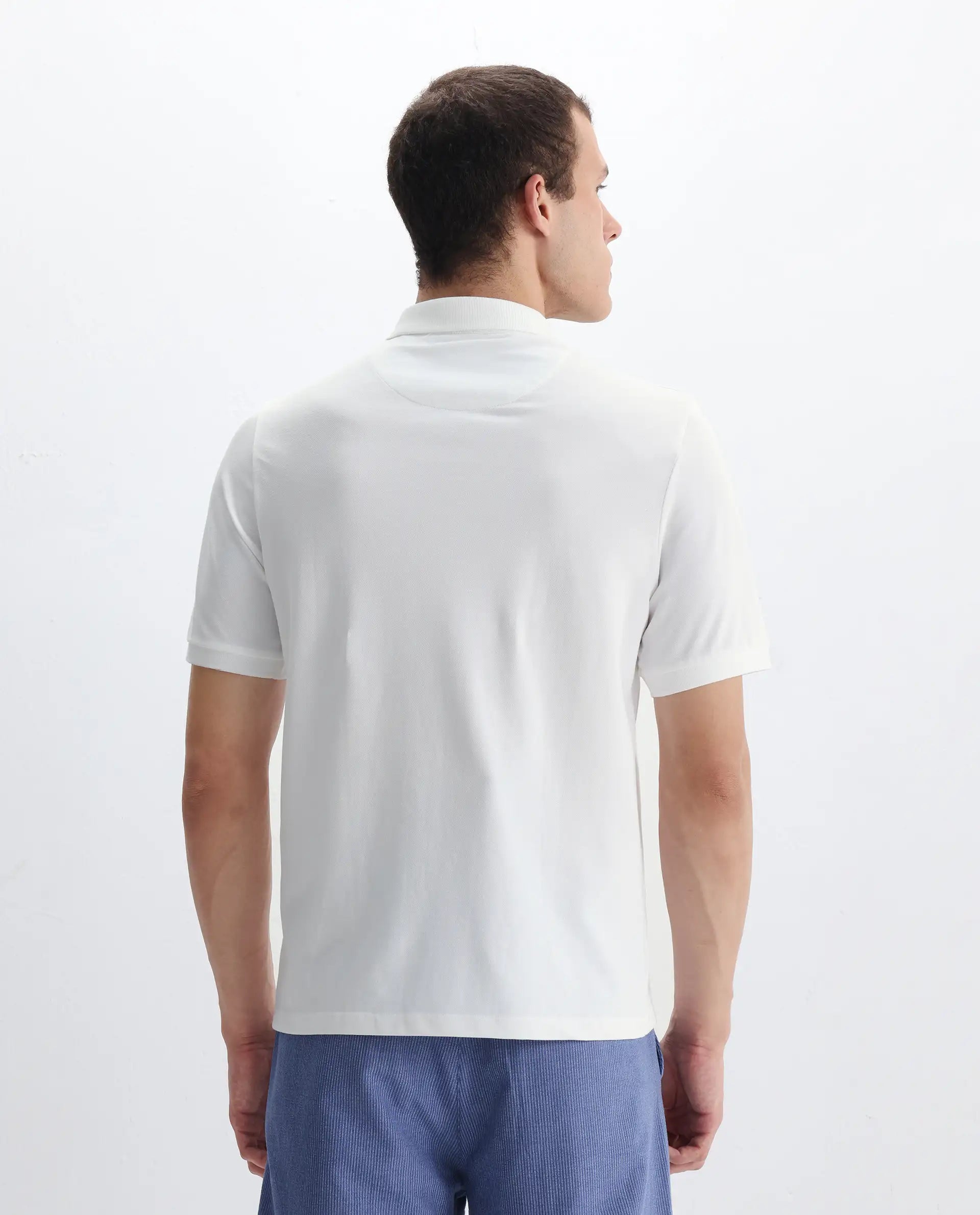 Rare Rabbit Men's Salis-2 White Cotton Plain Regular Fit Half Sleeve Polo