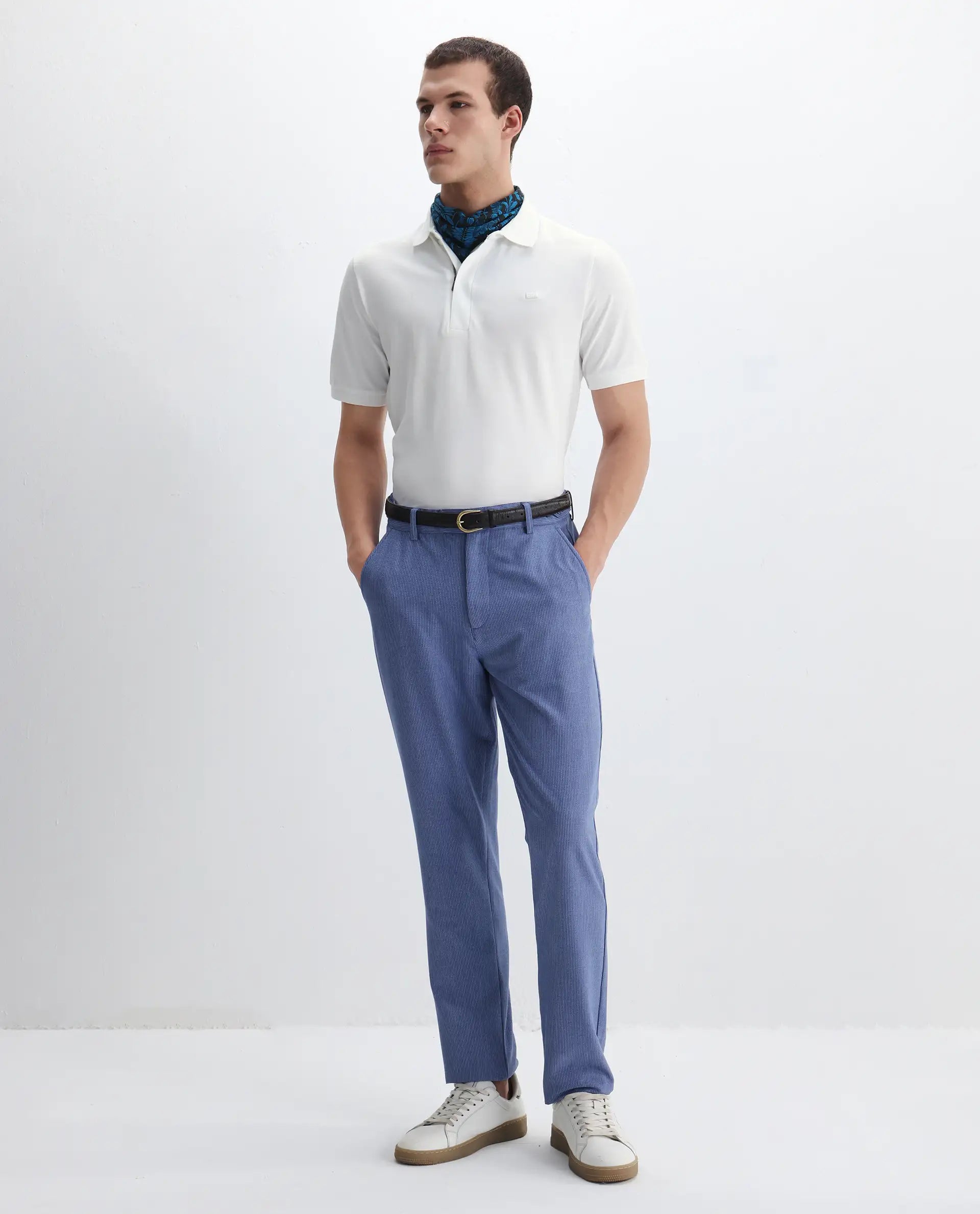 Rare Rabbit Men's Salis-2 White Cotton Plain Regular Fit Half Sleeve Polo