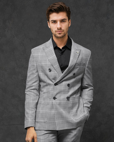 Buy Guild Statement - Savyy - Grey Tailored Fit Checked Print