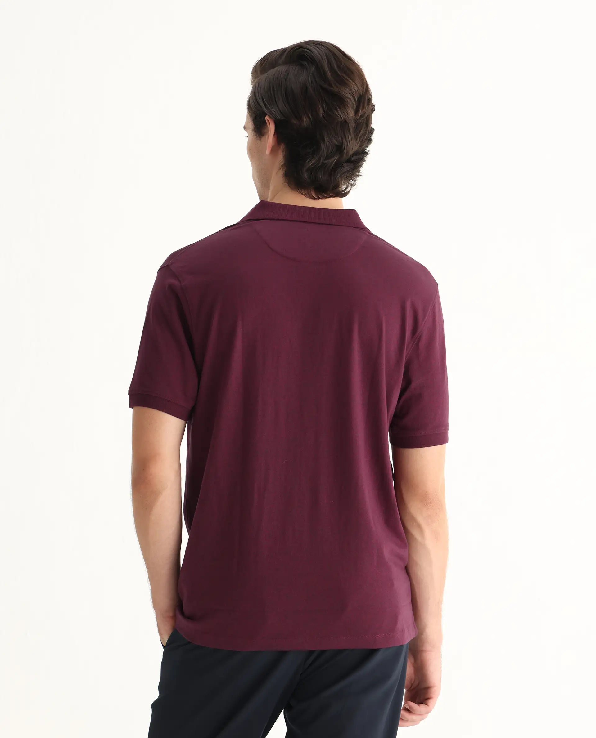Rare Rabbit Men's Schop Light Maroon Cotton Plain Regular Fit Half Sleeve Polo