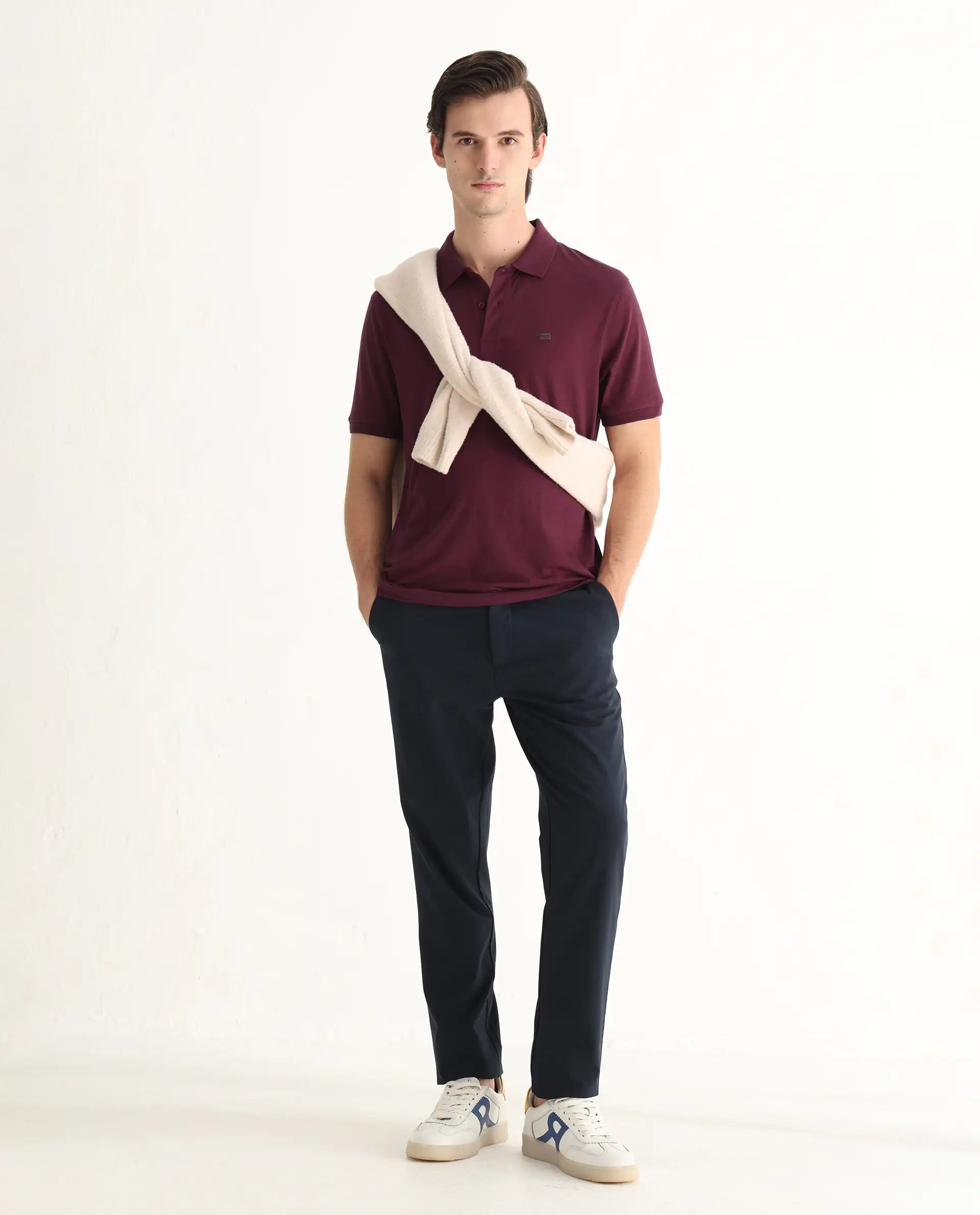 Rare Rabbit Men's Schop Light Maroon Cotton Plain Regular Fit Half Sleeve Polo