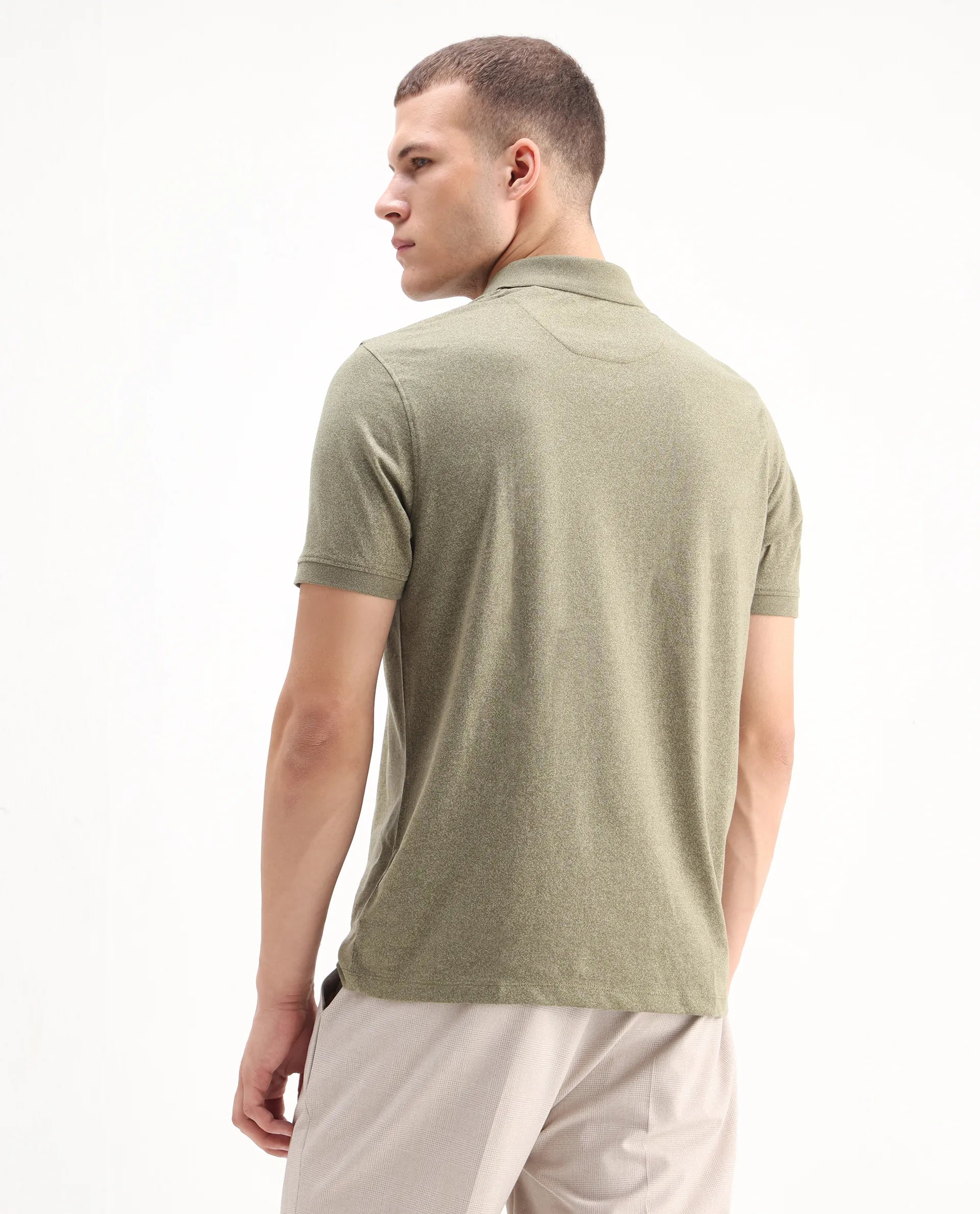 Rare Rabbit Men's Schop Olive Cotton Plain Regular Fit Half Sleeve Polo