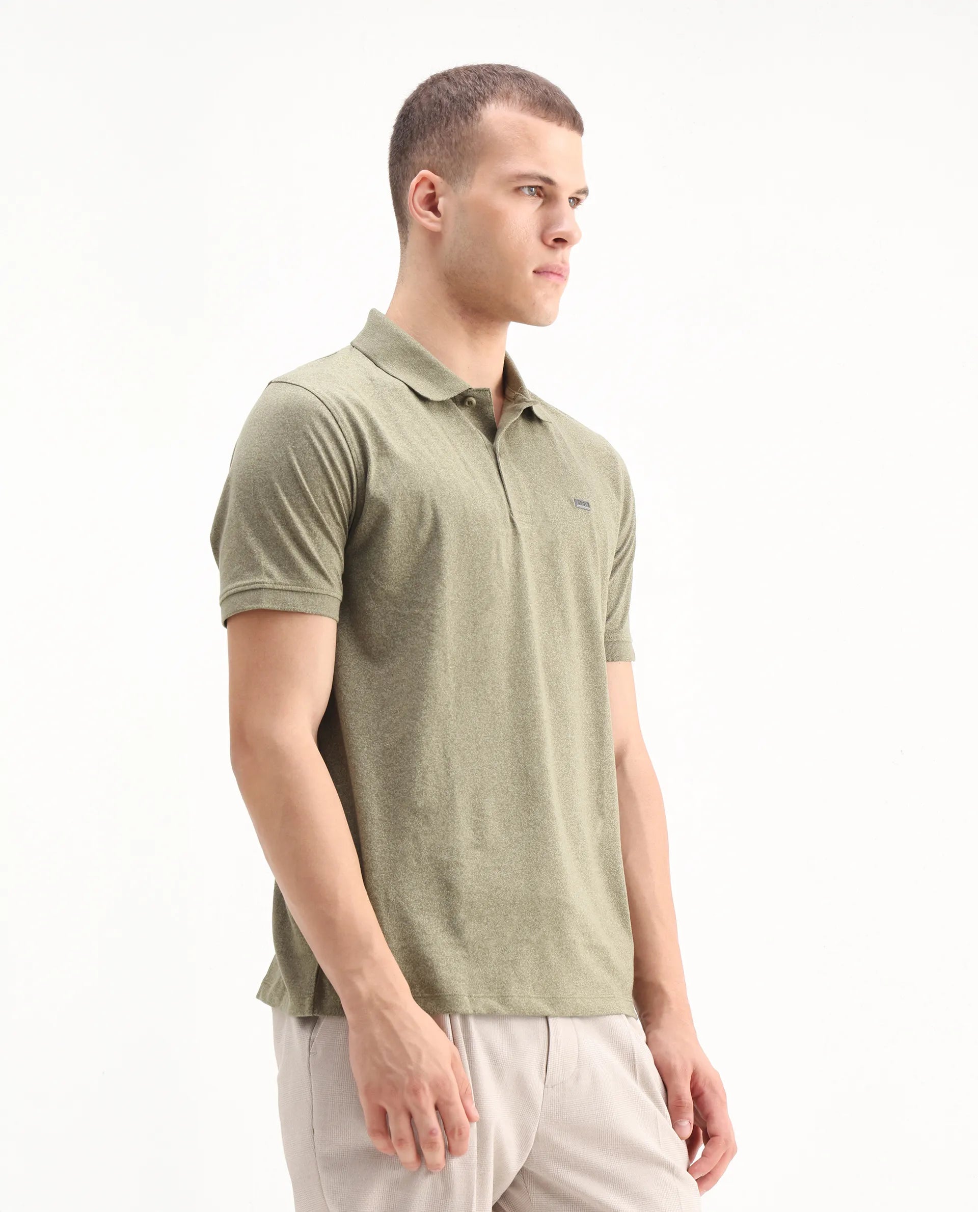 Rare Rabbit Men's Schop Olive Cotton Plain Regular Fit Half Sleeve Polo