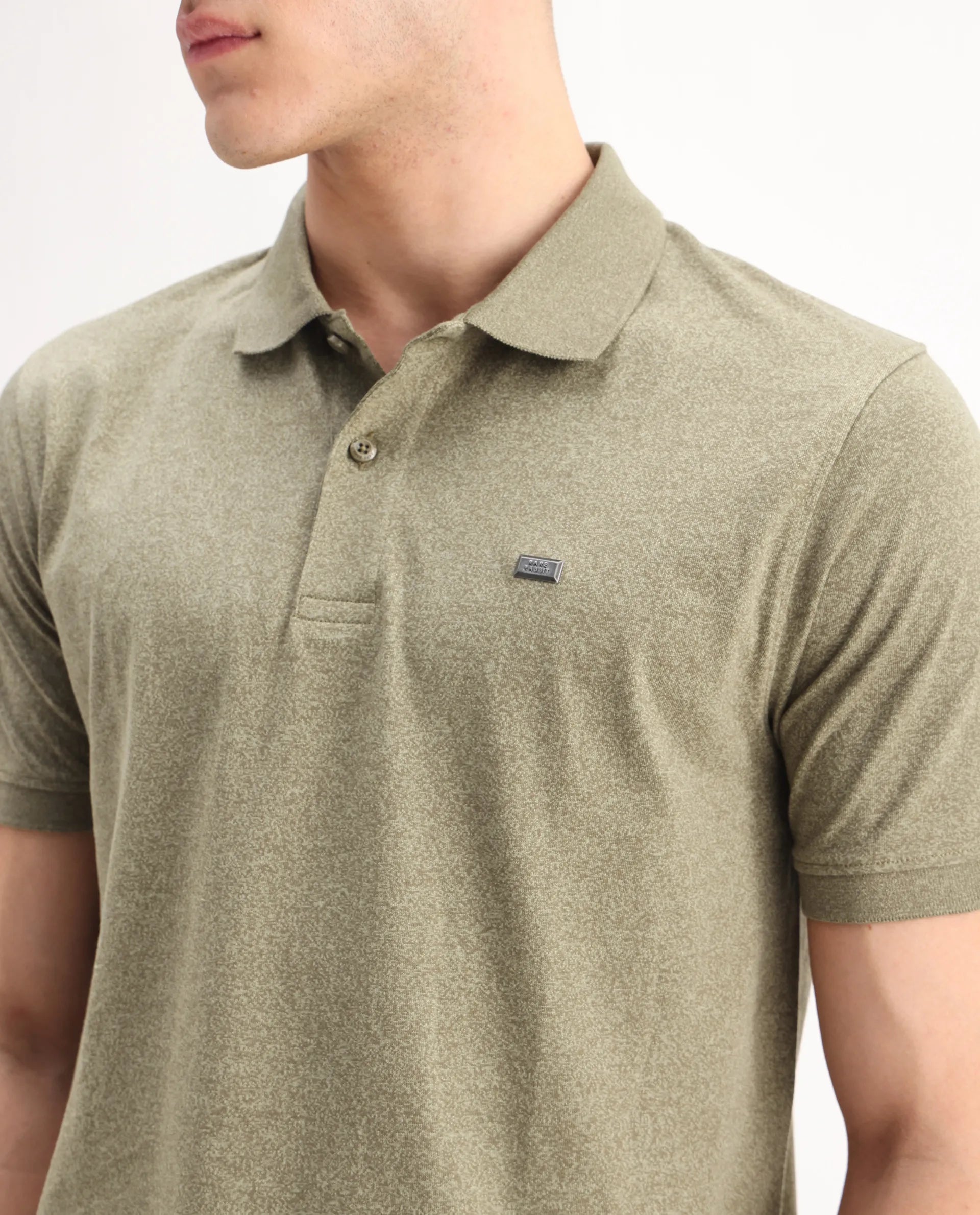 Rare Rabbit Men's Schop Olive Cotton Plain Regular Fit Half Sleeve Polo