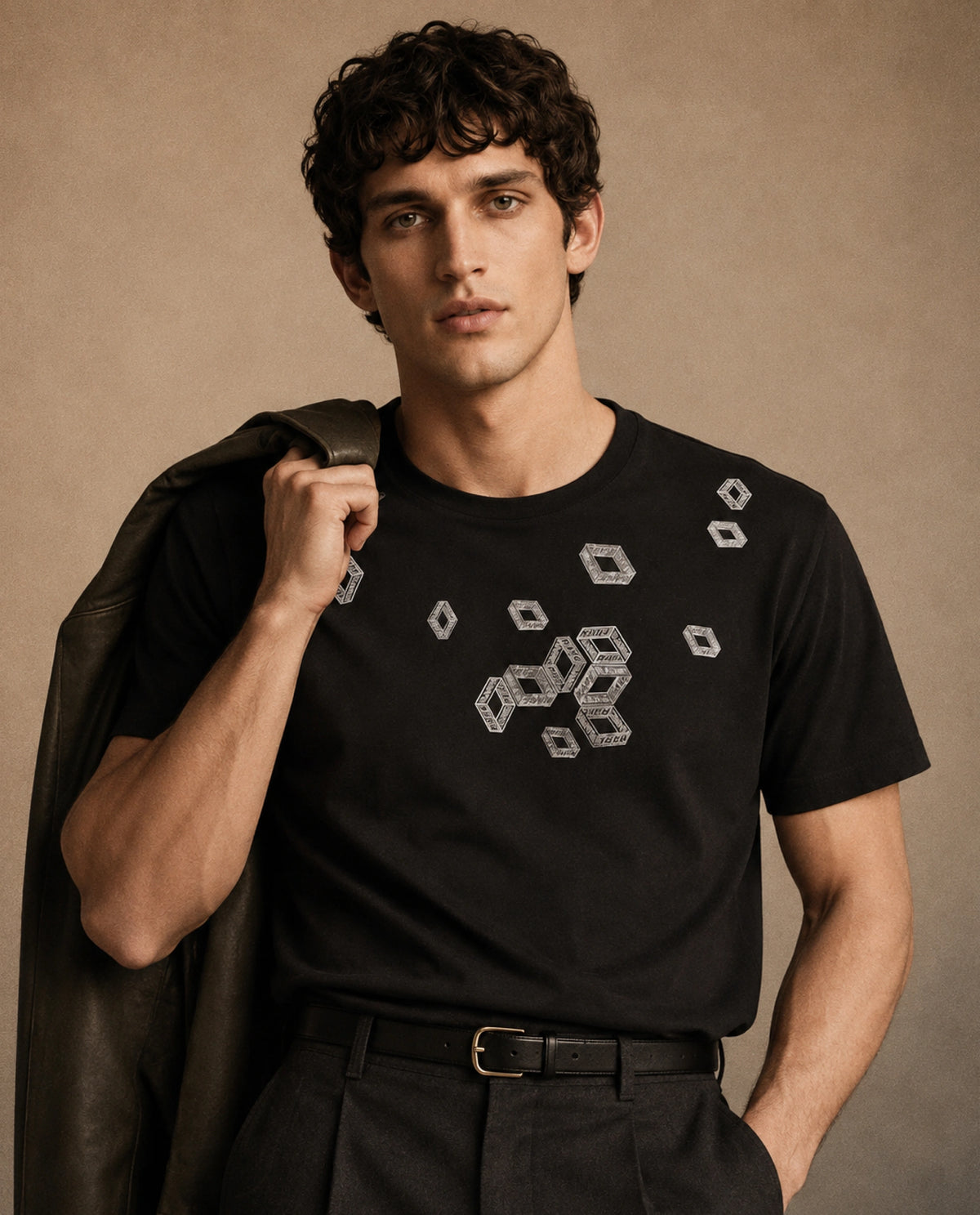 Rare Rabbit Men's Seol Primary Black Cotton Crew Neck Regular Graphic Print T-Shirt