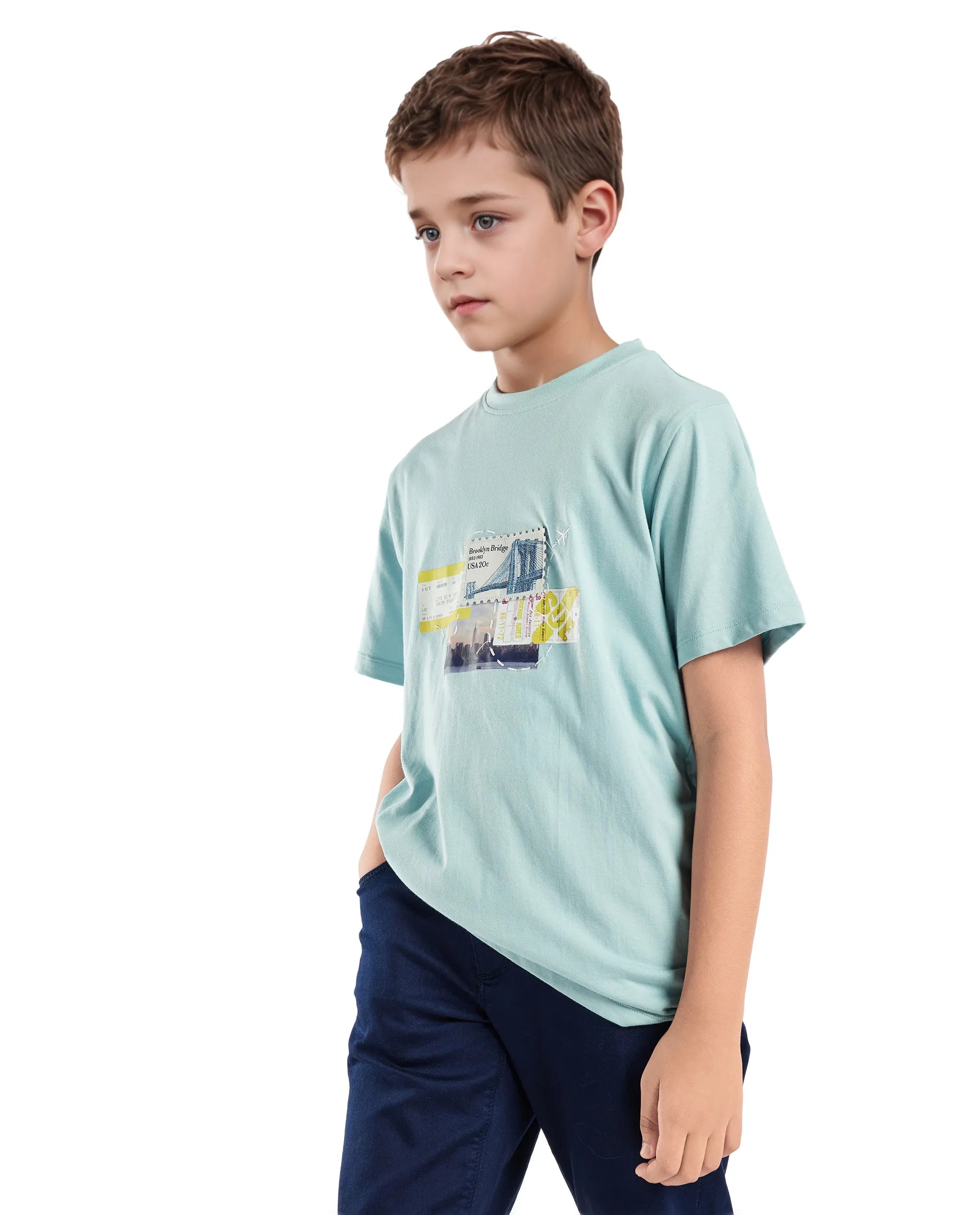 Rare Ones Kids Seok Pastel Green Cotton Graphic Print Regular Fit T-Shirt