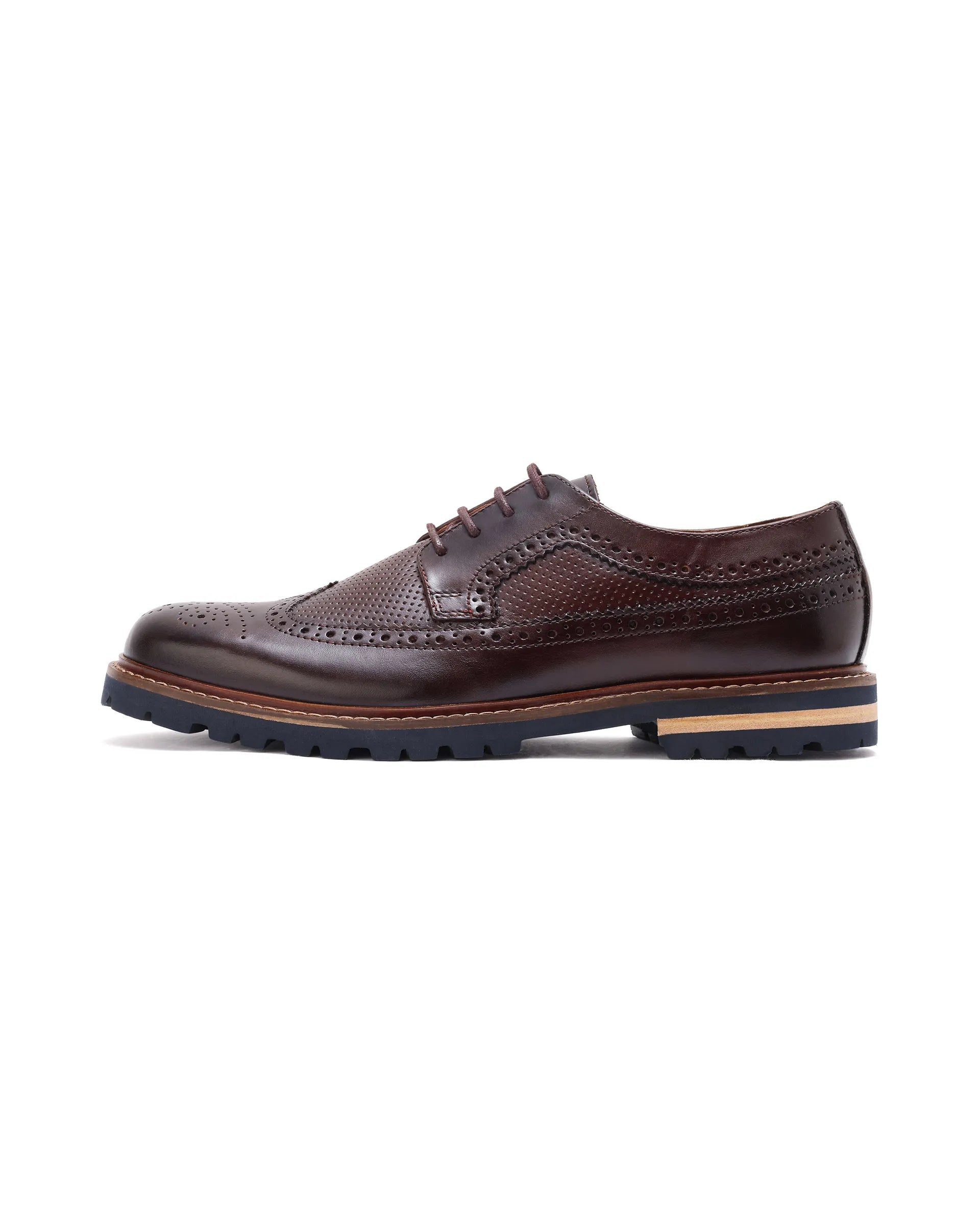Rare Rabbit Mens Brox Maroon Derby Lace-Up Brogue Detailing Leather Formal Shoes
