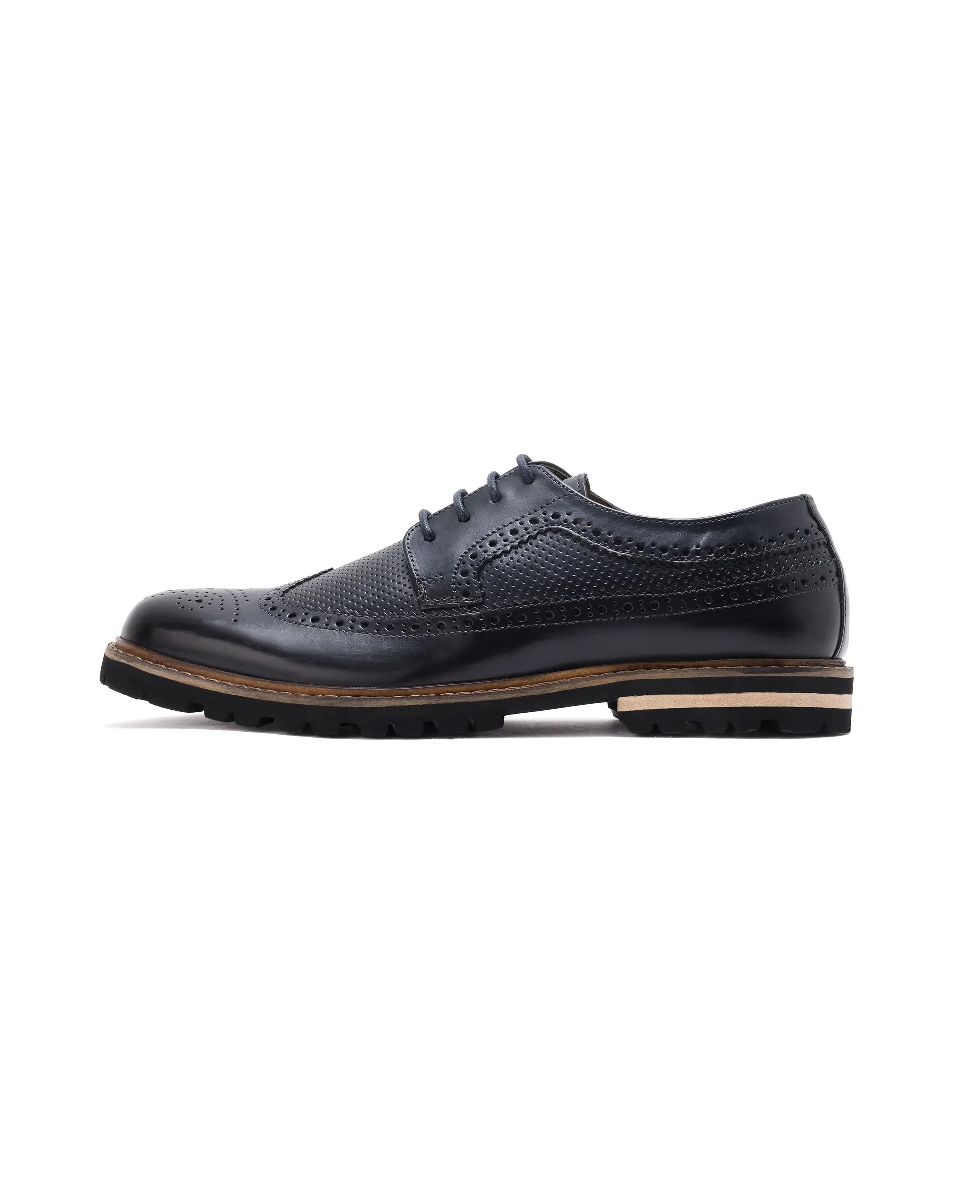 Rare Rabbit Mens Brox Navy Derby Lace-Up Brogue Detailing Leather Formal Shoes