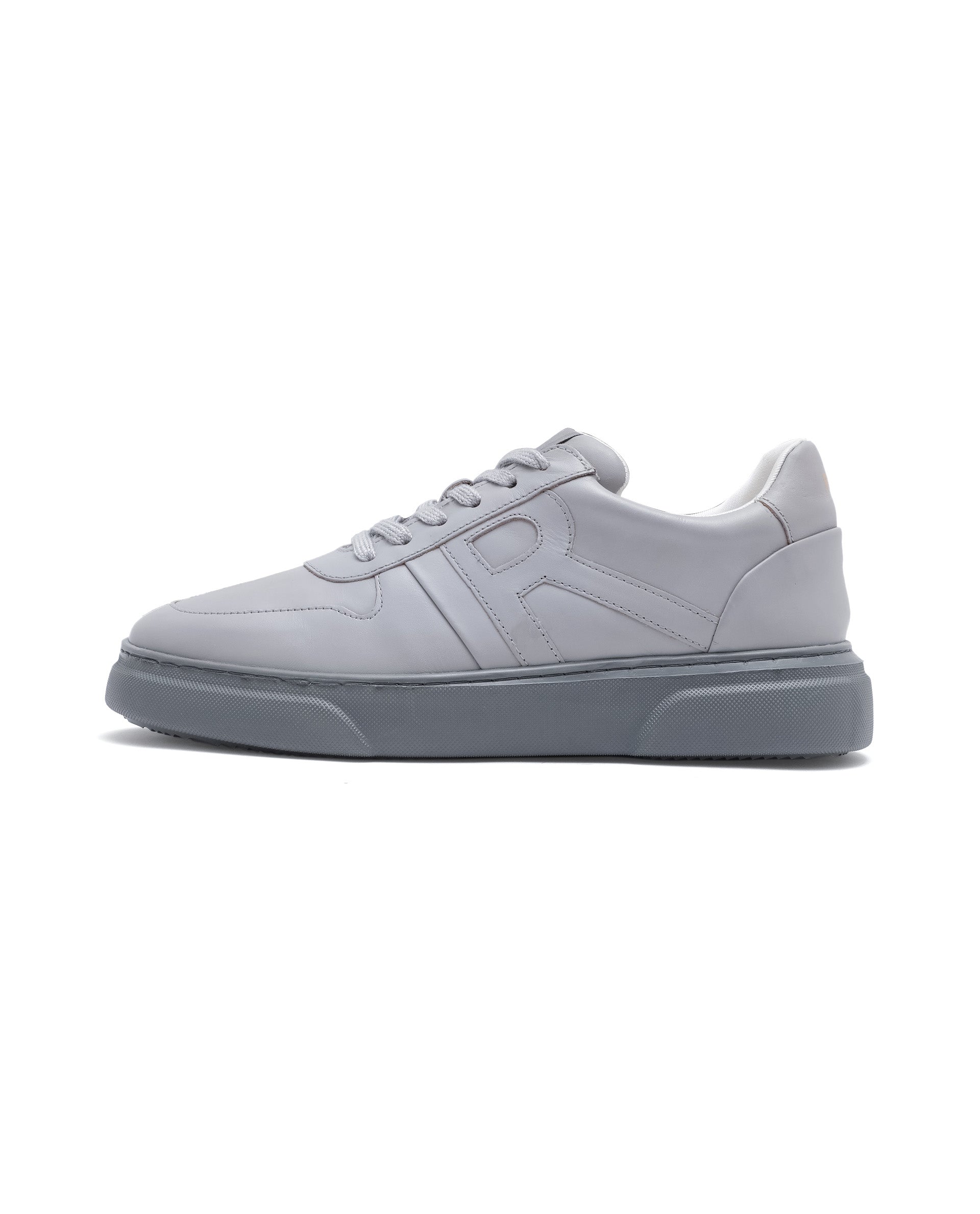 Rare Rabbit Men's Cygnus Grey Genuine Leather Monotone Low-Top Lace-Up Branded Sneaker Shoes