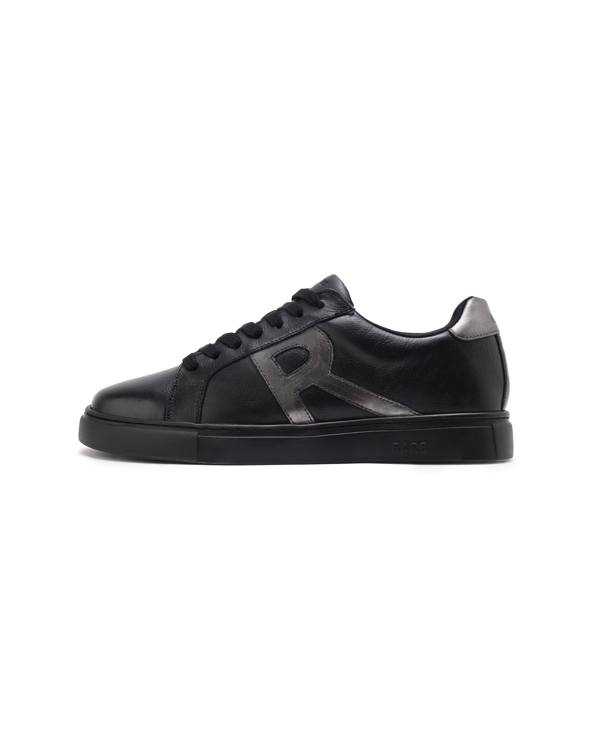 Rare Rabbit Men's Nova Pro Metallic Black Patent Leather Low-Top Lace-Up Sneaker Shoes
