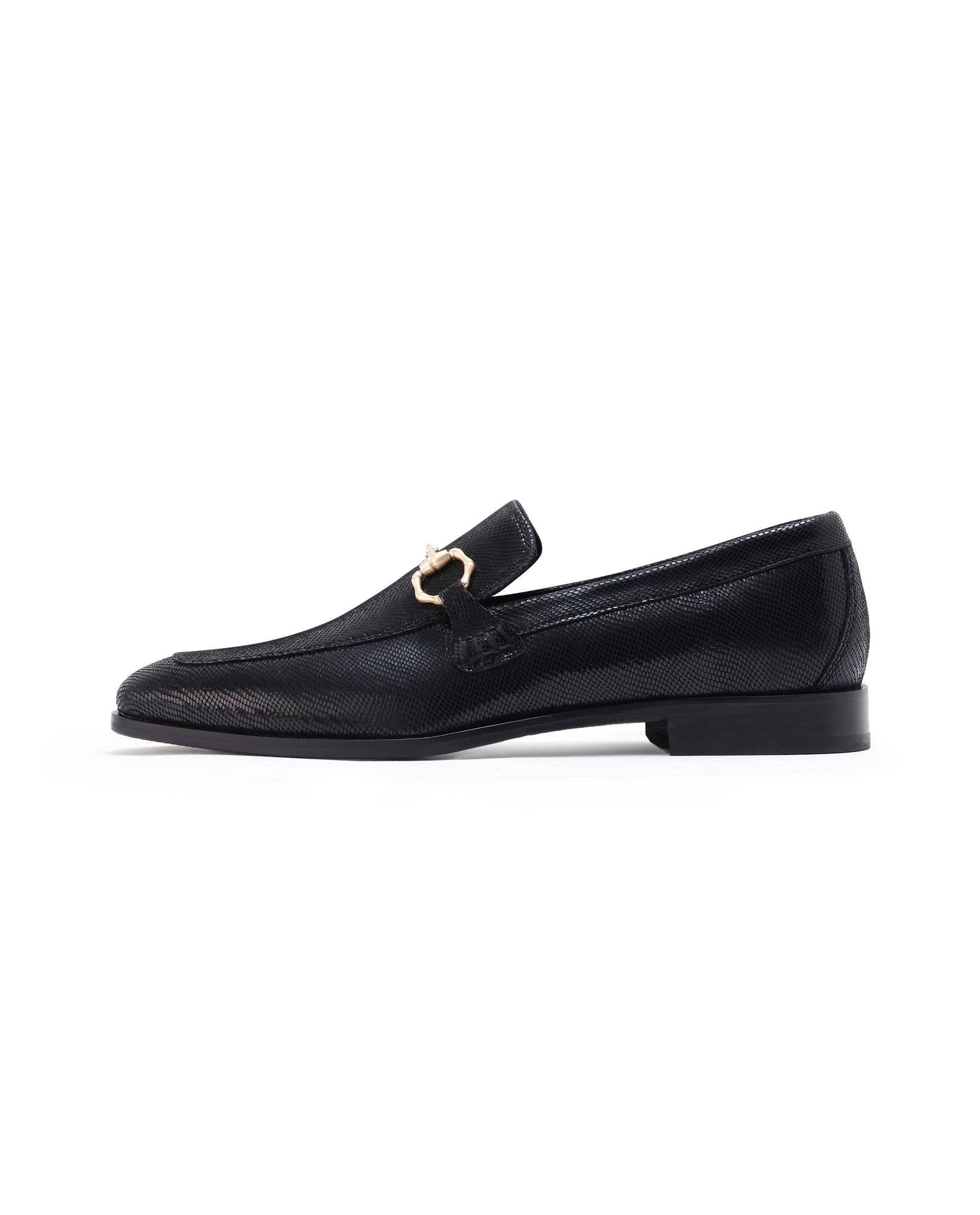 Rare Rabbit Men's Snaker Black Slip-On Genuine Textured Leather Guild Branded Loafer