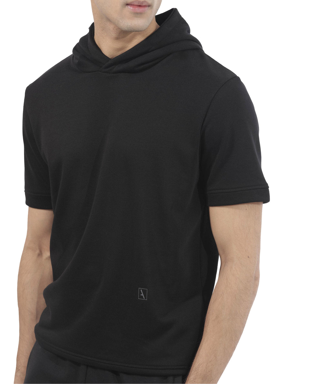 Rare Rabbit Mens Shood Black Sweatshirt Short Sleeve Hooded Solid