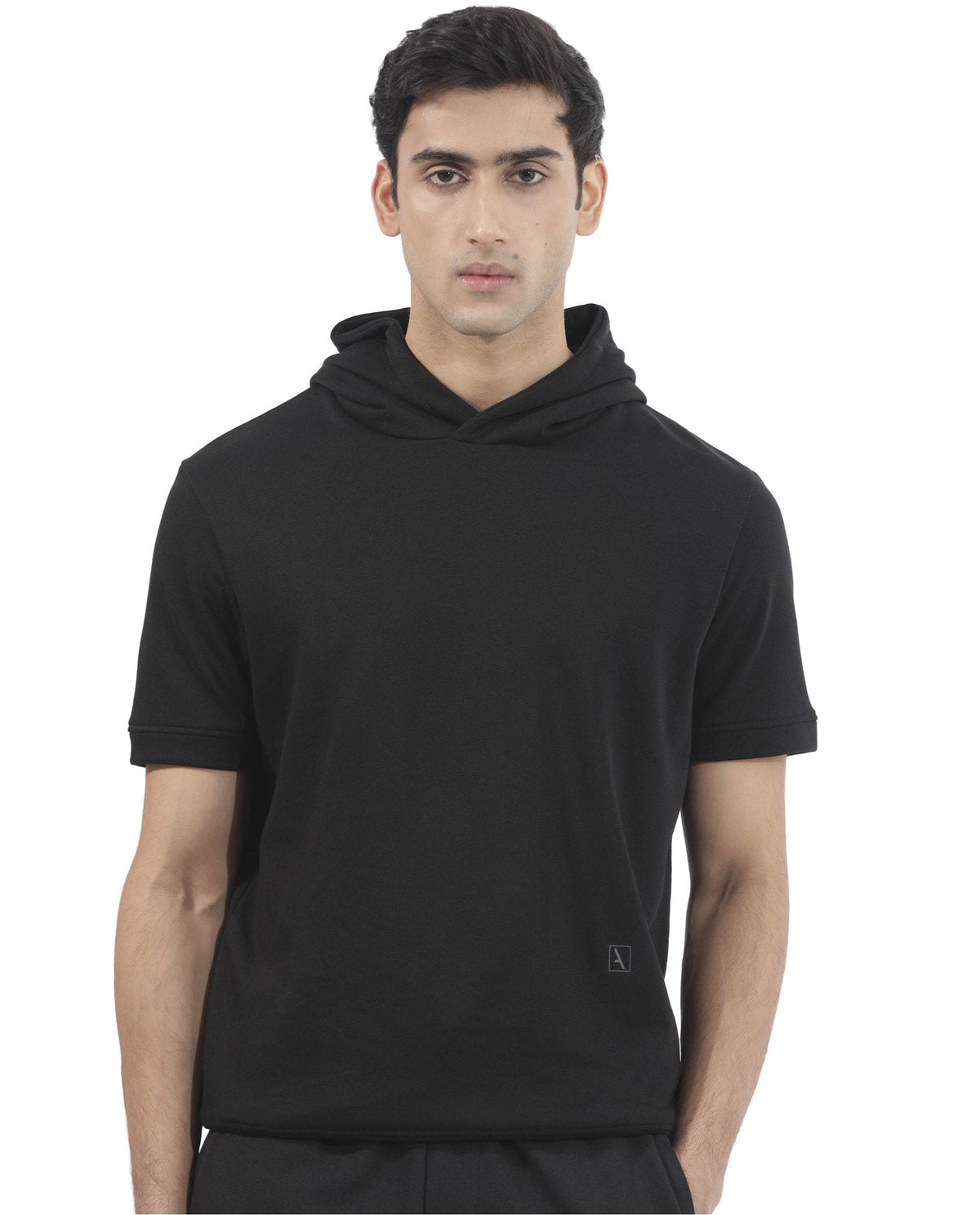 Rare Rabbit Mens Shood Black Sweatshirt Short Sleeve Hooded Solid