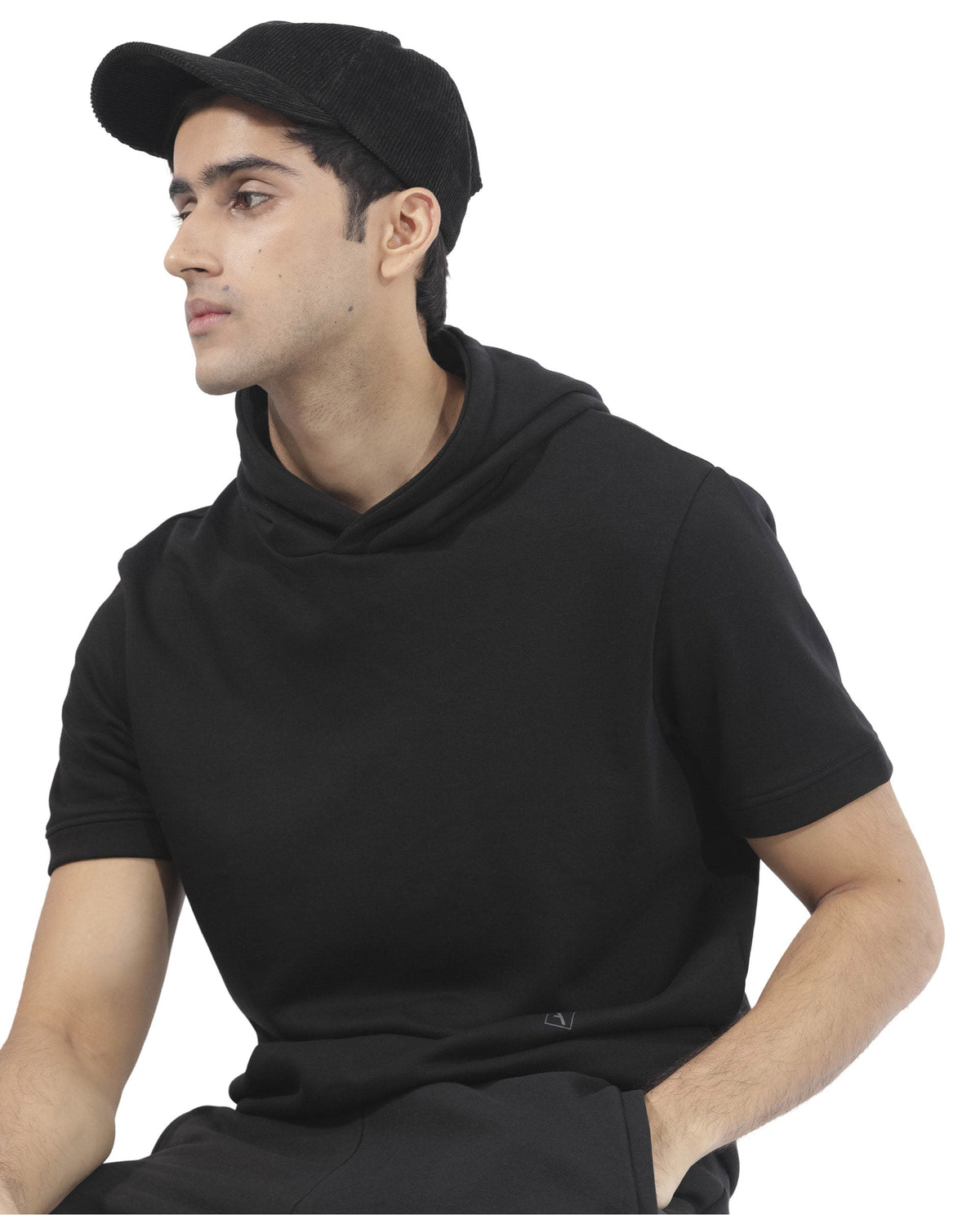 Rare Rabbit Mens Shood Black Sweatshirt Short Sleeve Hooded Solid