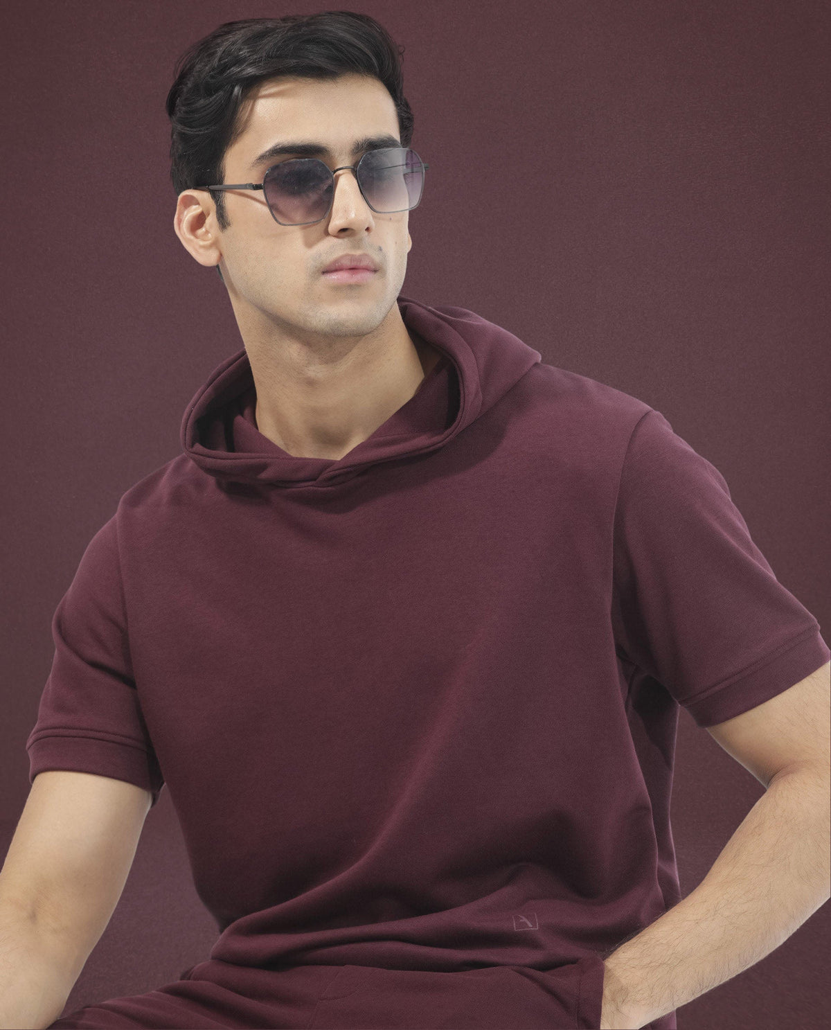 Rare Rabbit Mens Shood Maroon Sweatshirt Short Sleeve Hooded Solid