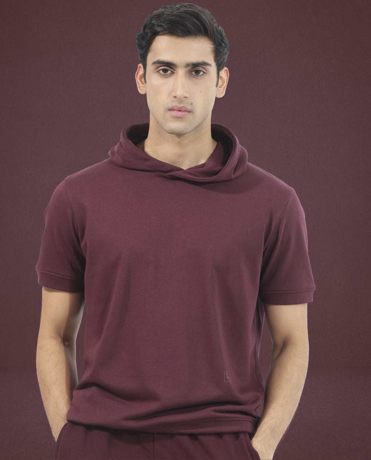 Rare Rabbit Mens Shood Maroon Sweatshirt Short Sleeve Hooded Solid