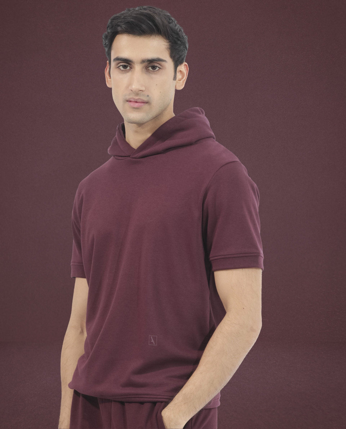 Rare Rabbit Mens Shood Maroon Sweatshirt Short Sleeve Hooded Solid