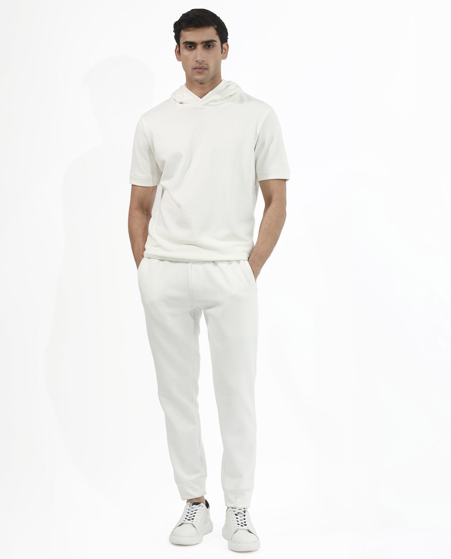 Rare Rabbit Mens Shood Off White Sweatshirt Short Sleeve Hooded Solid