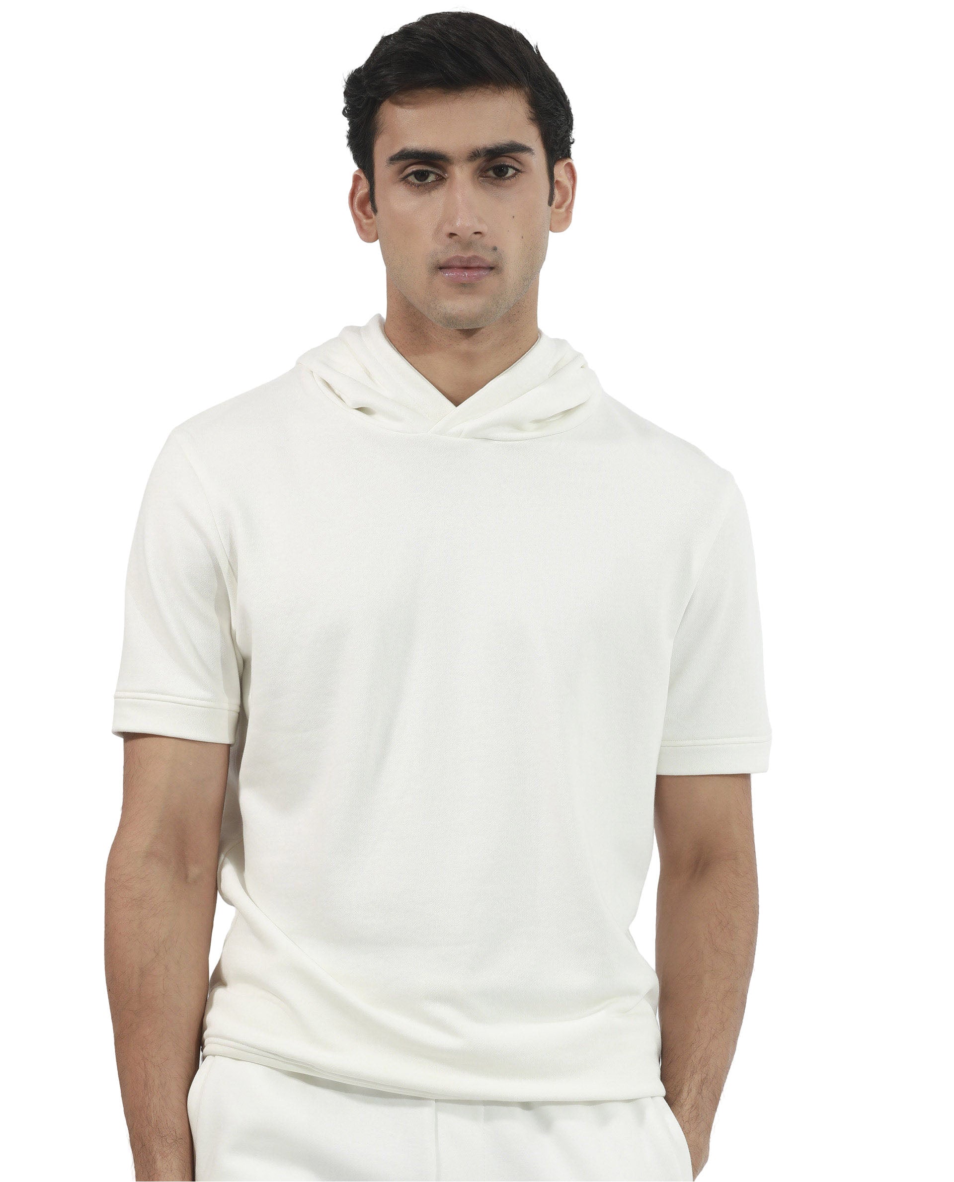 Rare Rabbit Mens Shood Off White Sweatshirt Short Sleeve Hooded Solid