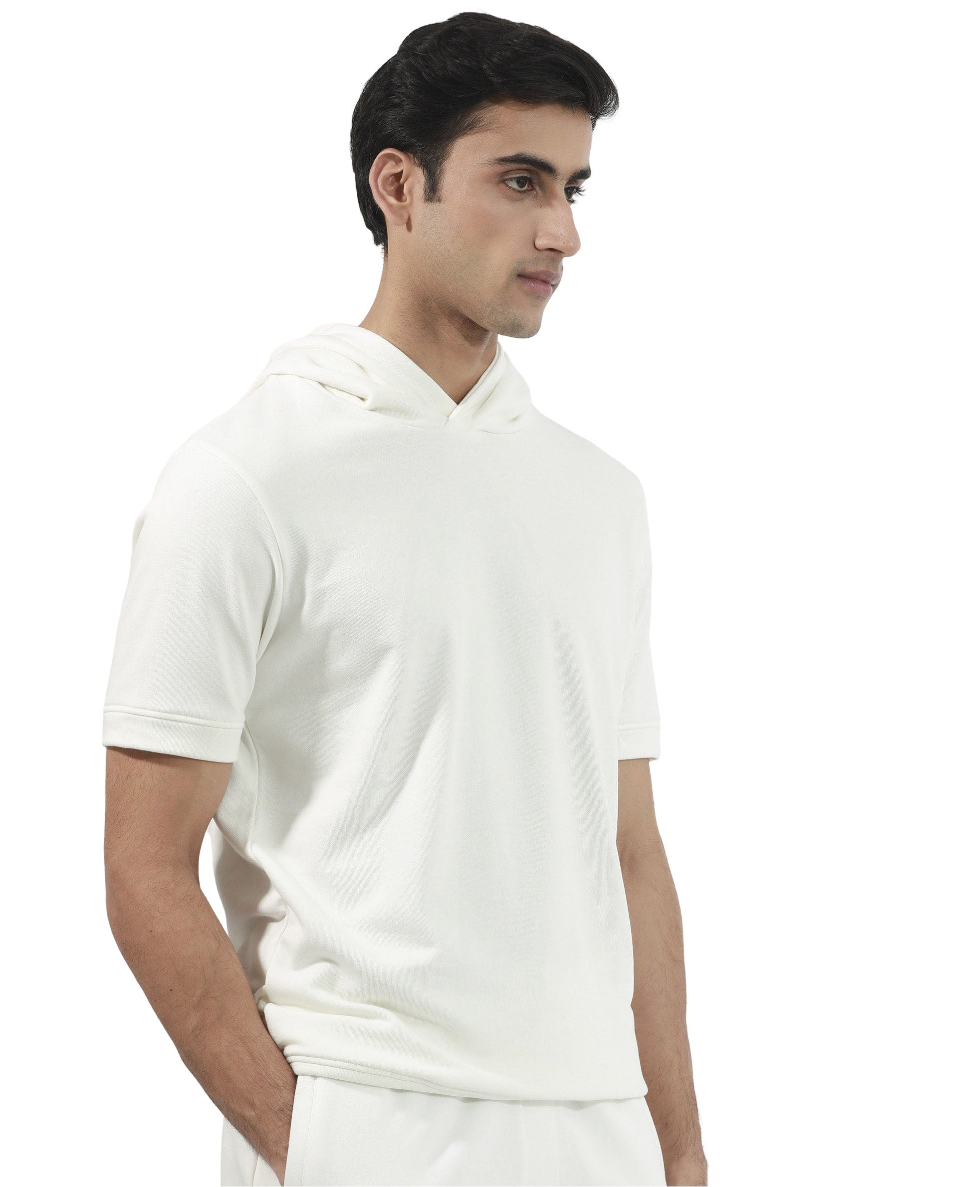 Rare Rabbit Mens Shood Off White Sweatshirt Short Sleeve Hooded Solid