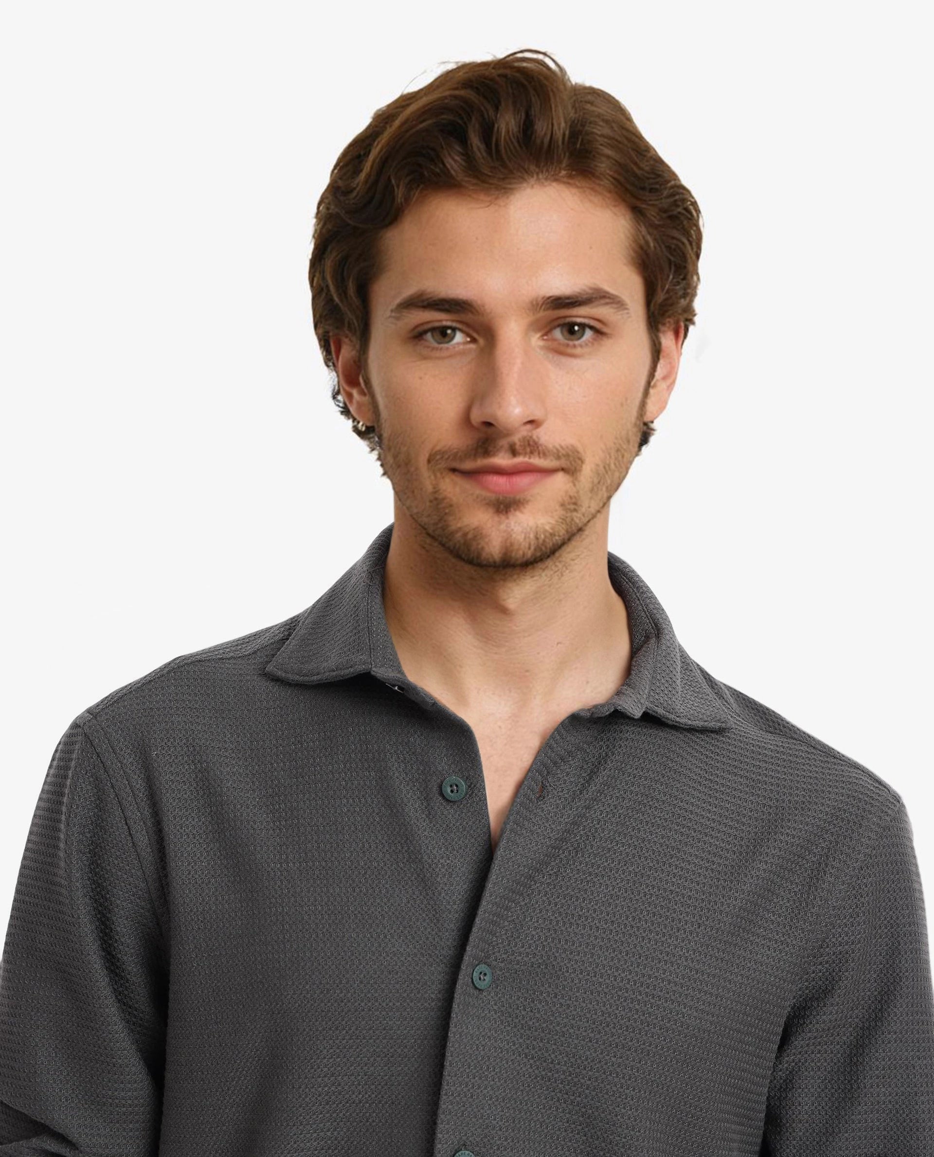 Rare Rabbit Men Site Ls Dark Green Full Sleeve Regular Collar Button Closure Regular Fit Textured Knit Solid Shirt