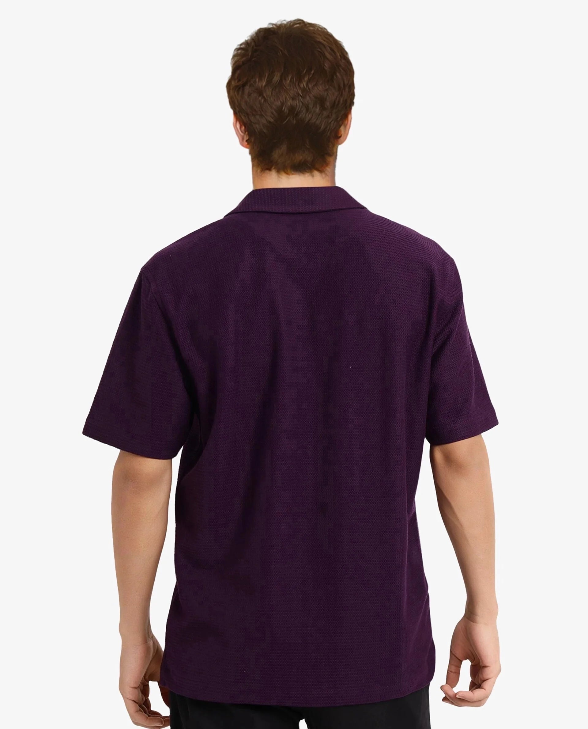 Rare Rabbit Men Site Ss Dark Purple Short Sleeve Collared Neck Button Closure Regular Fit Plain Shirt