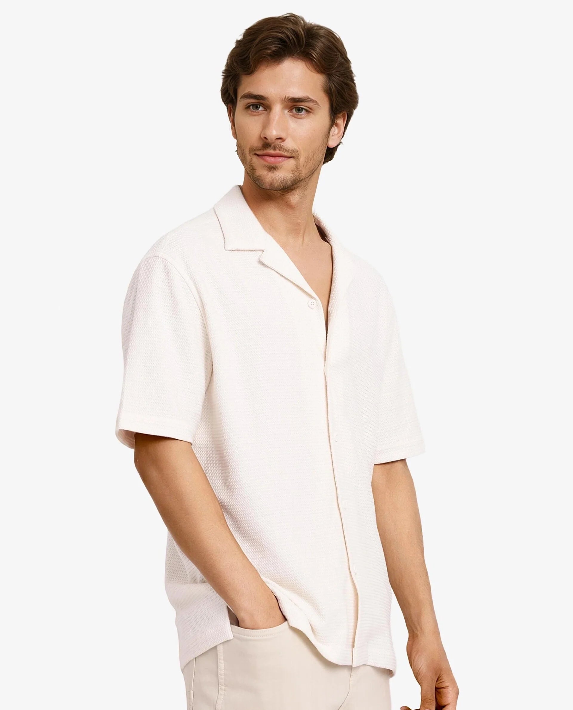 Rare Rabbit Men Site Ss Off White Short Sleeve Collared Neck Button Closure Regular Fit Plain Shirt