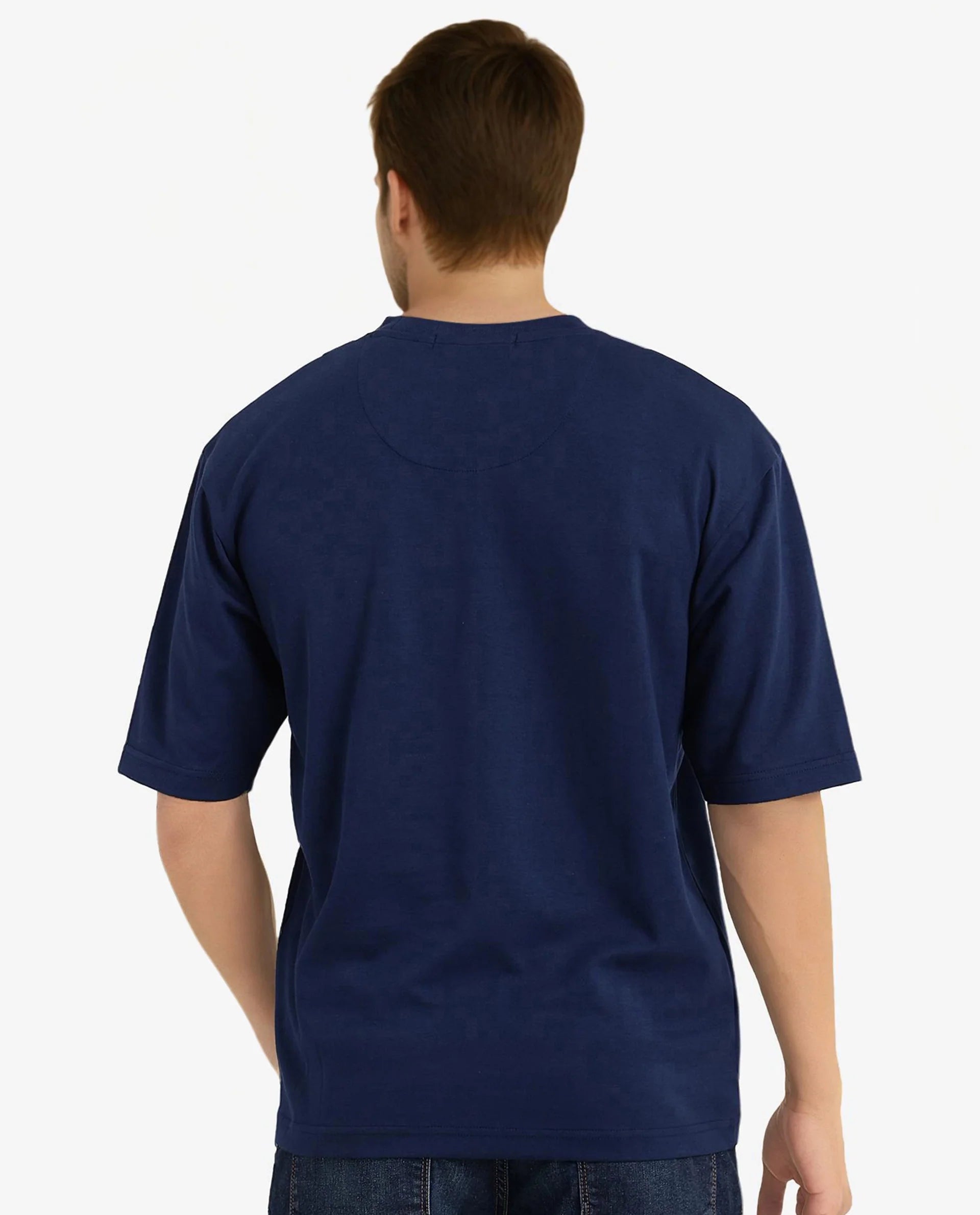 Rare Rabbit Men Skio Dusky Blue Cotton Polyester Fabric Short Sleeve Crew Neck Oversized Fit Graphic Print T-Shirt