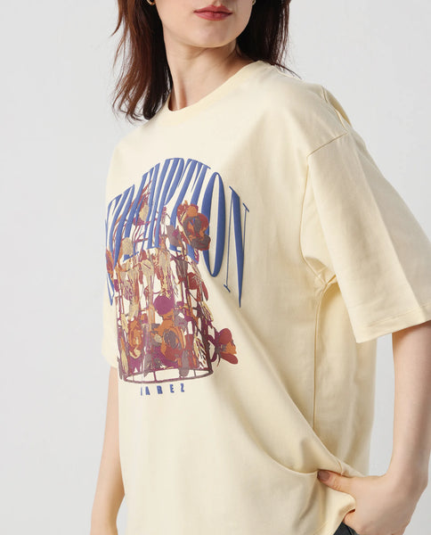 Rareism Women Tigo Light Yellow Cotton Lycra Fabric Short Sleeve Crew Neck Plain T-Shirt main image 1