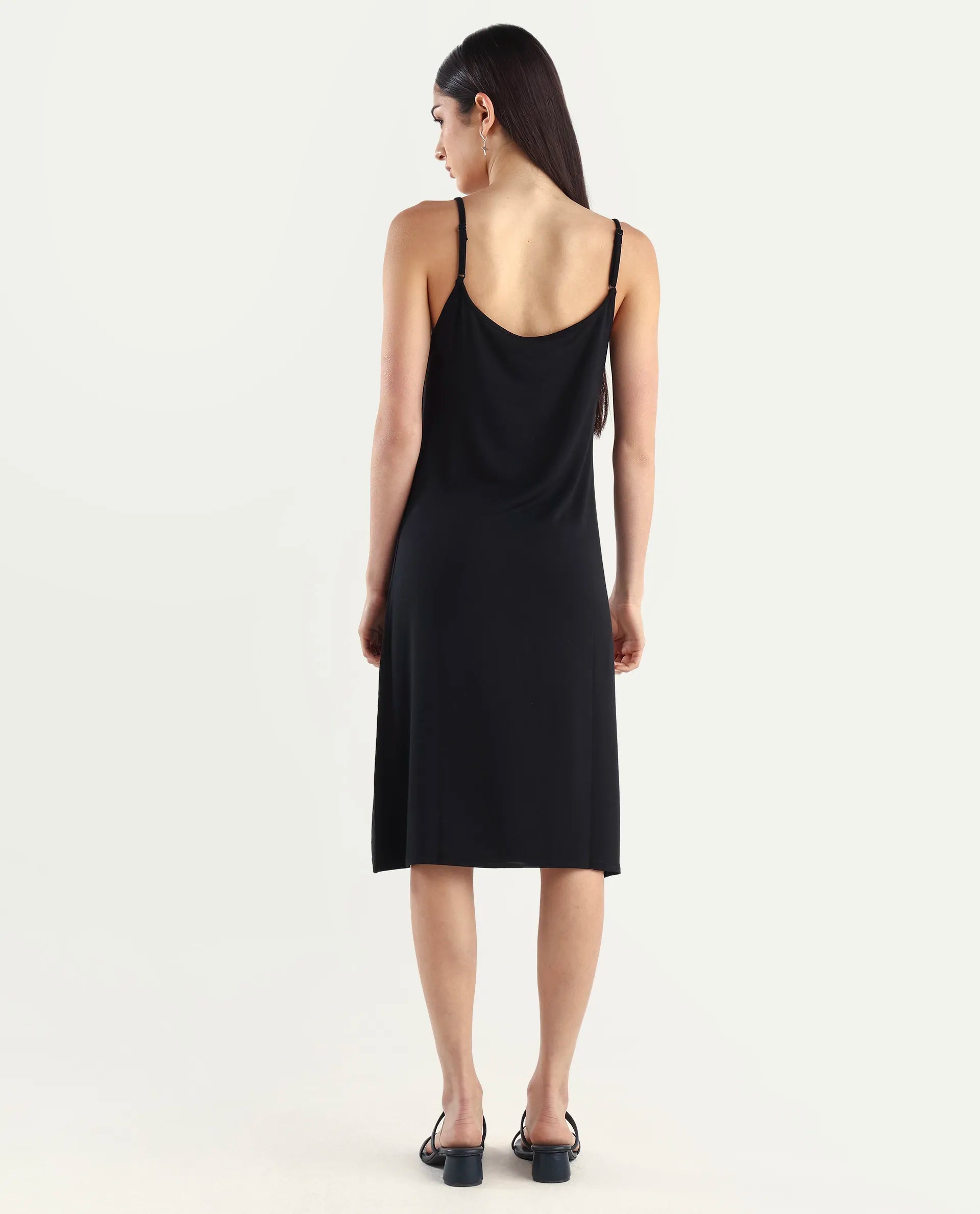 Rareism Women's Slippy Black Shoulder Strap Plain Shoulder Strap Mini Straight Fit Inner Wear