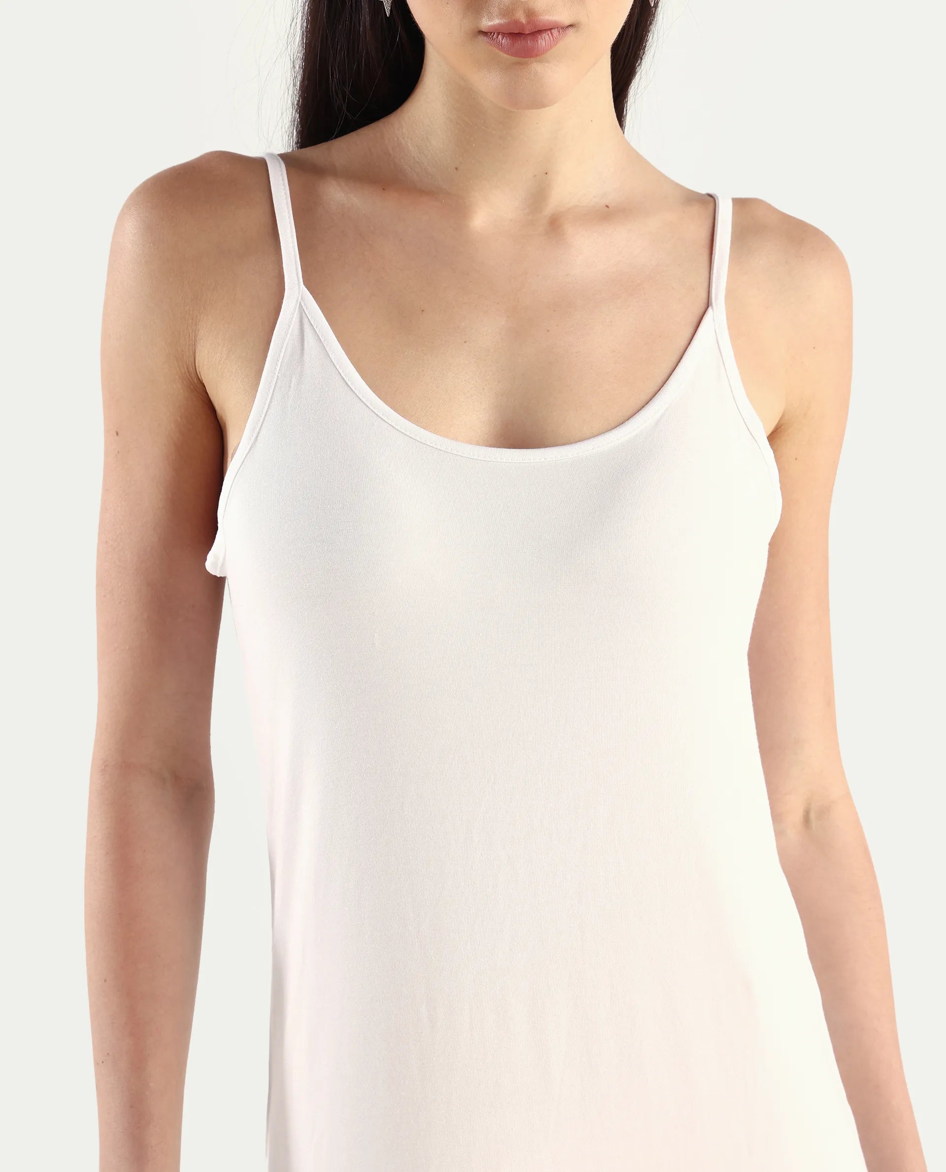 Rareism Women's Slippy White Shoulder Strap Plain Shoulder Strap Mini Straight Fit Inner Wear