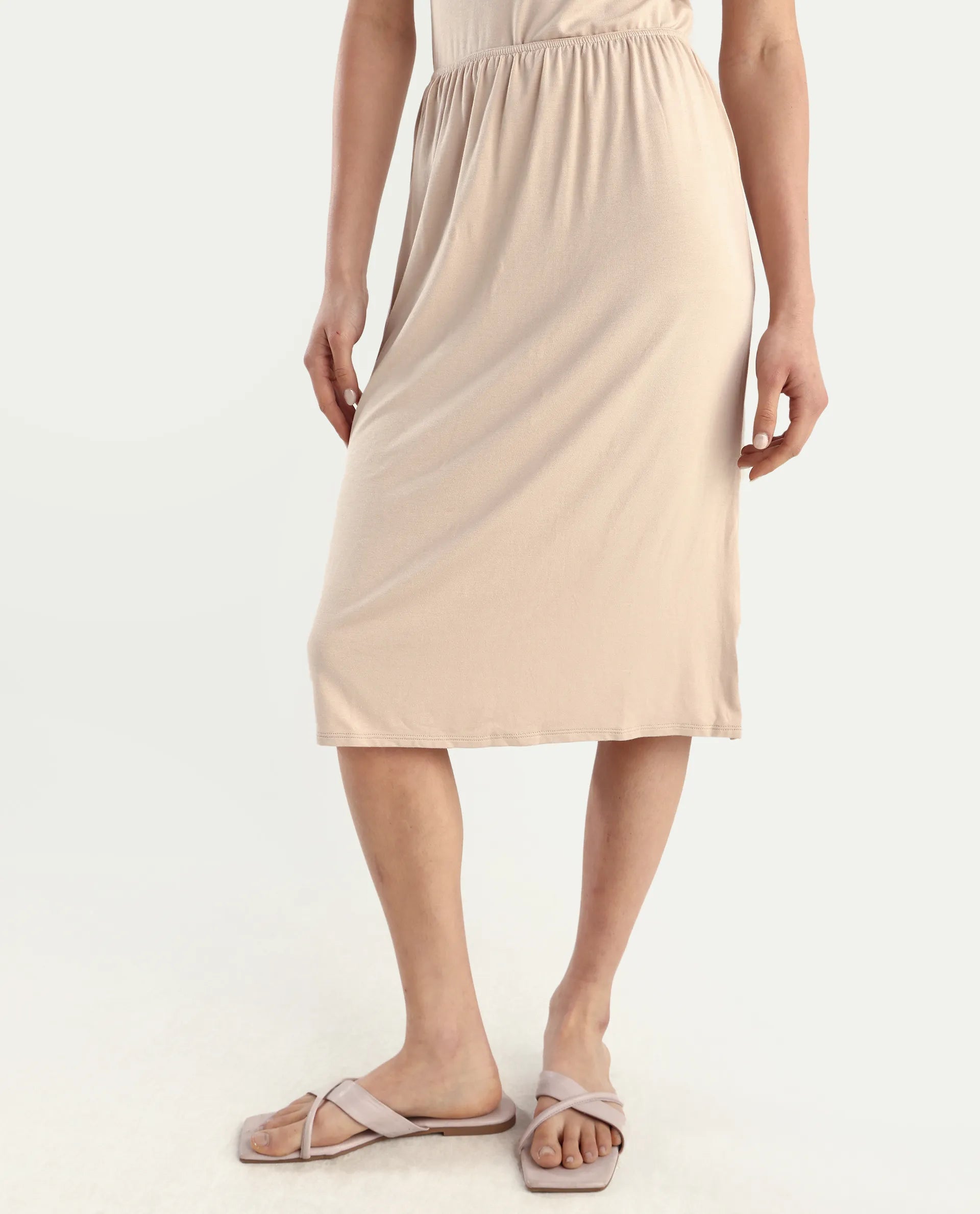 Rareism Women's Slippyaa Beige Shoulder Strap Plain Shoulder Strap Knee Length Straight Fit Inner Wear