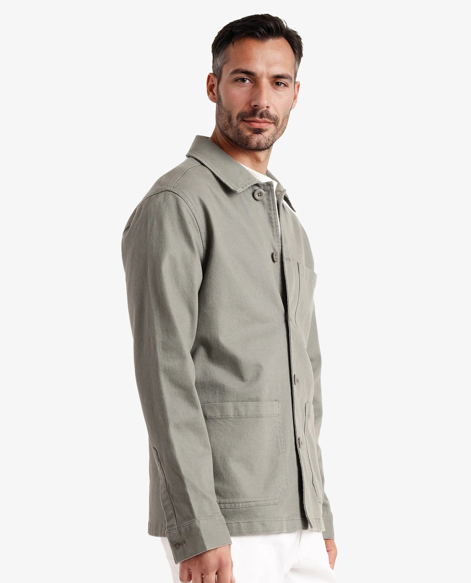 Rare Rabbit Men Slowear Dusky Green Cotton Fabric Full Sleeve Spread Collar Button Closure Plain Shacket