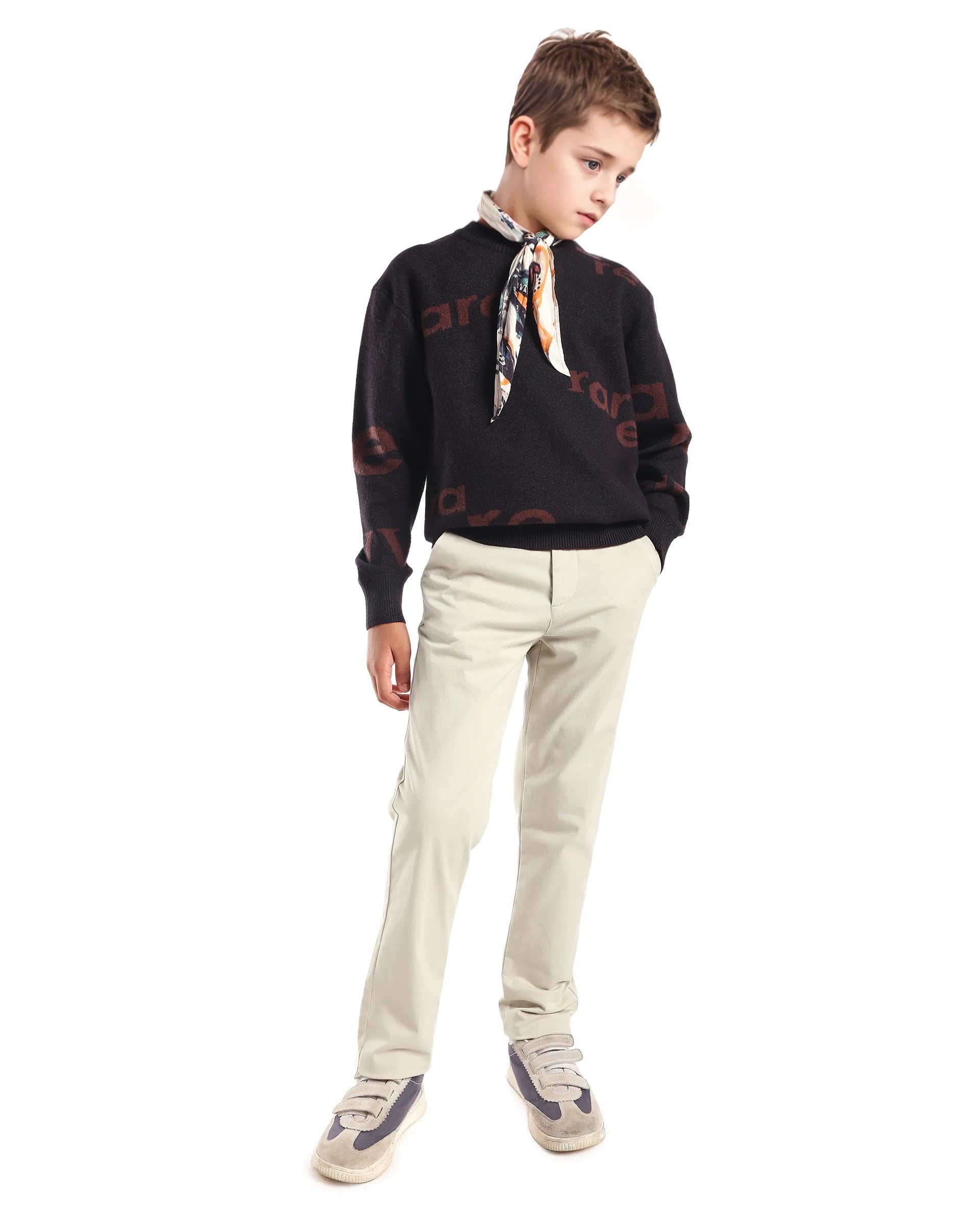 Rare Ones Kids Smart-K Light Beige Cotton Blend Solid Button And Zipper Closure Regular Fit Trouser