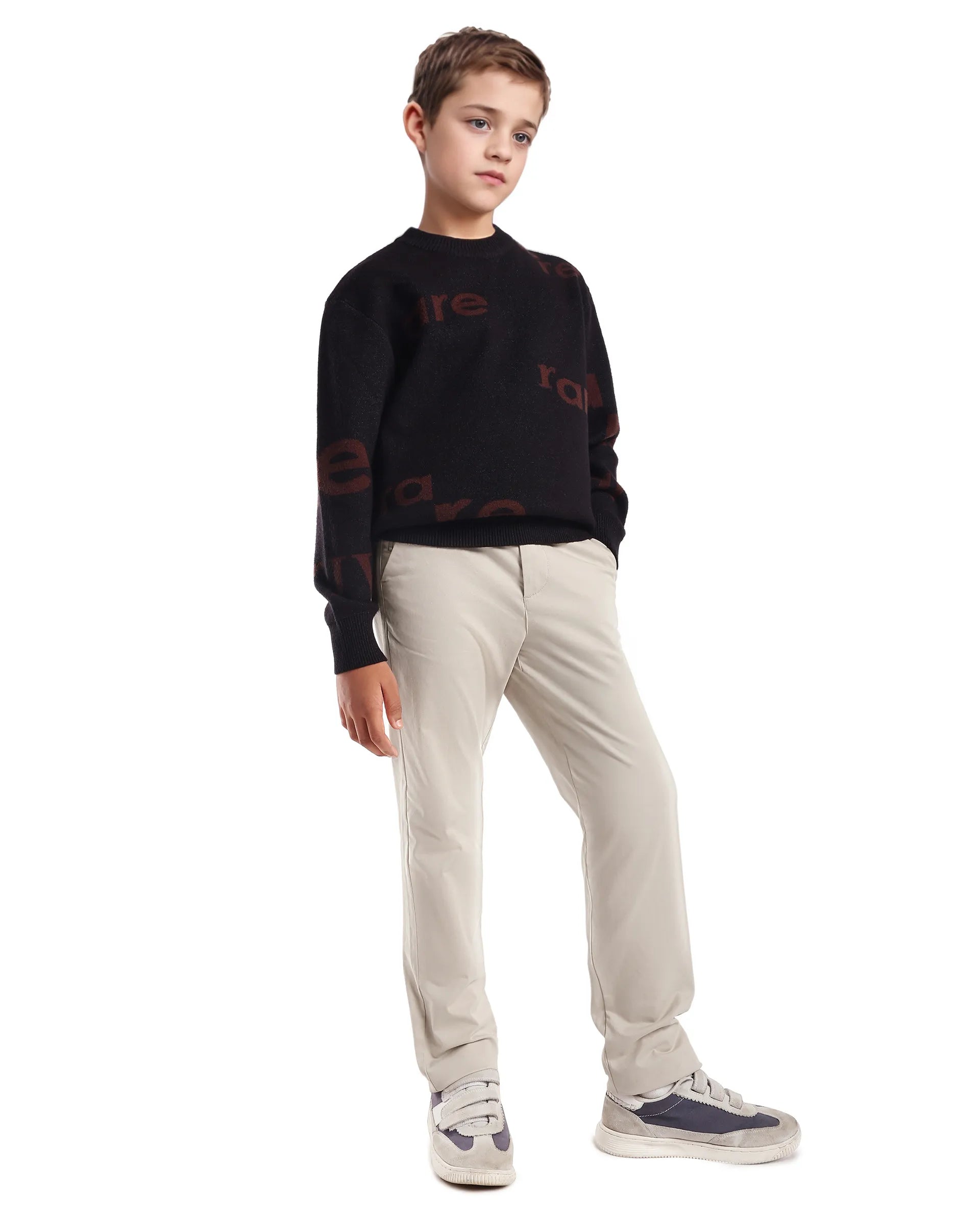 Rare Ones Kids Smart-K Light Beige Cotton Blend Solid Button And Zipper Closure Regular Fit Trouser