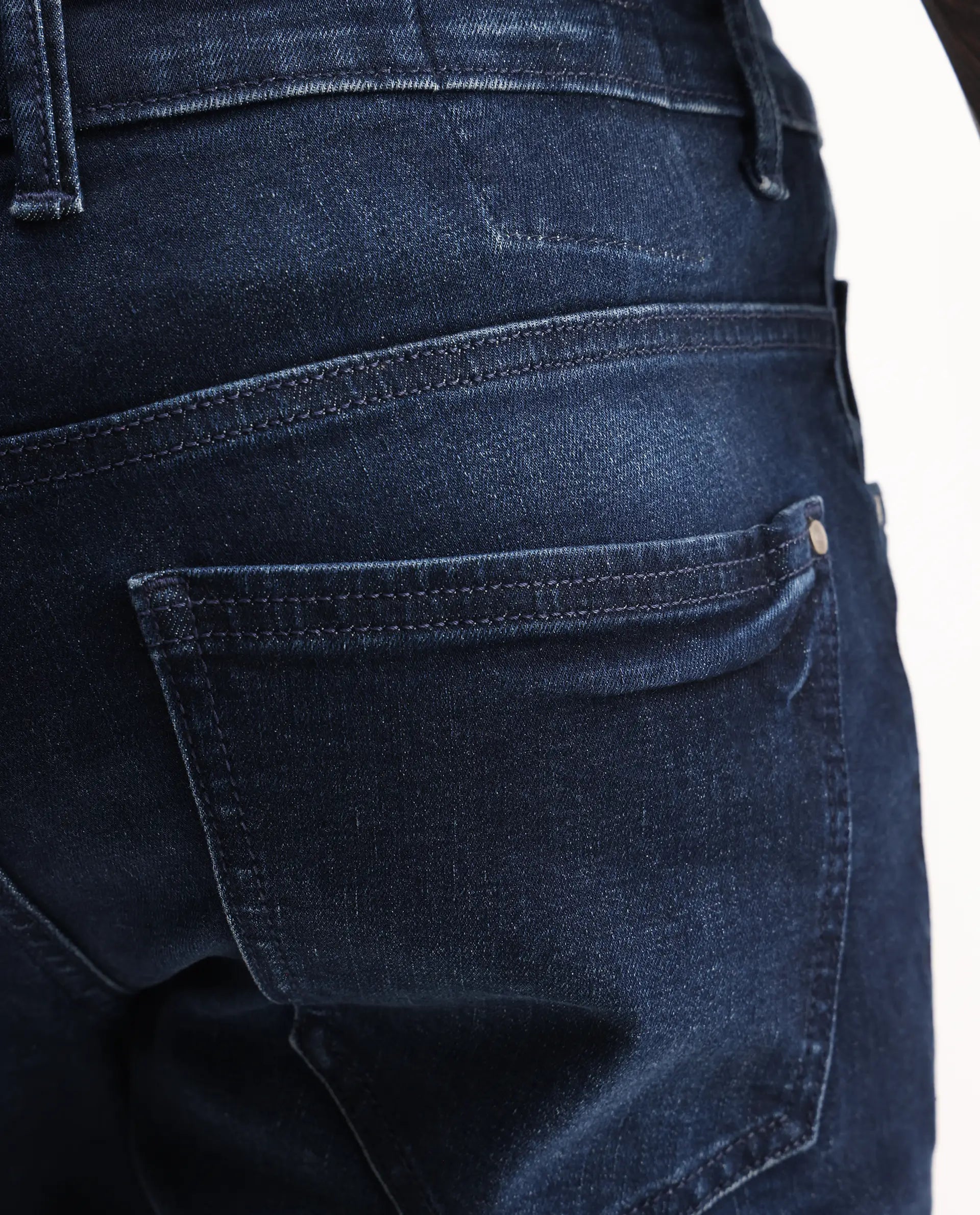 Rare Rabbit Men's Snugh Navy Cotton Blend Plain Hawk Slim Fit Jeans