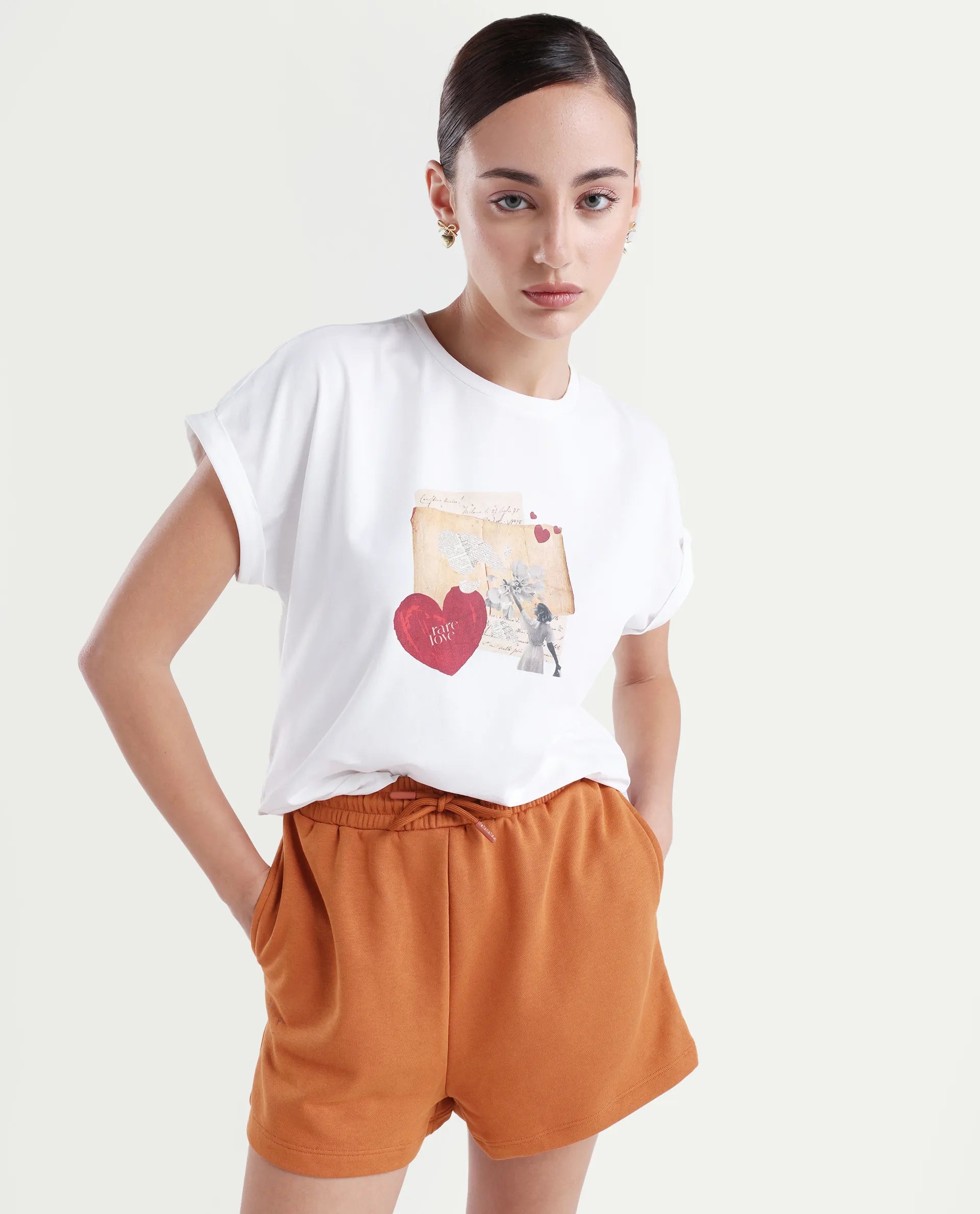 Rareism Women's Medium Weight Terry 290 Gsm Cotton Blend Plain Mini Relaxed Fit Shorts