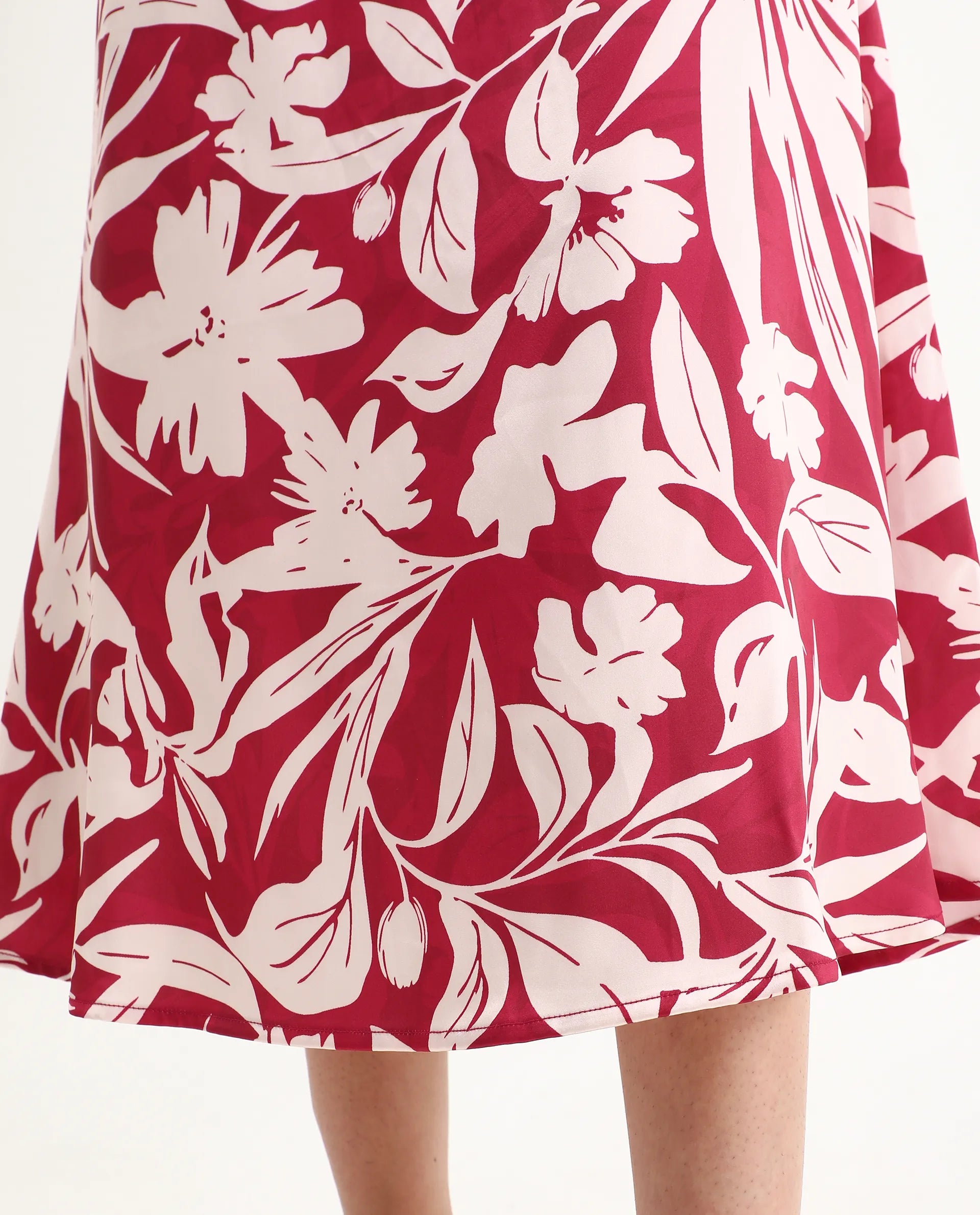 Rareism Women's Somtar B Pink Polyester Floral Print Midi Straight Fit Skirt