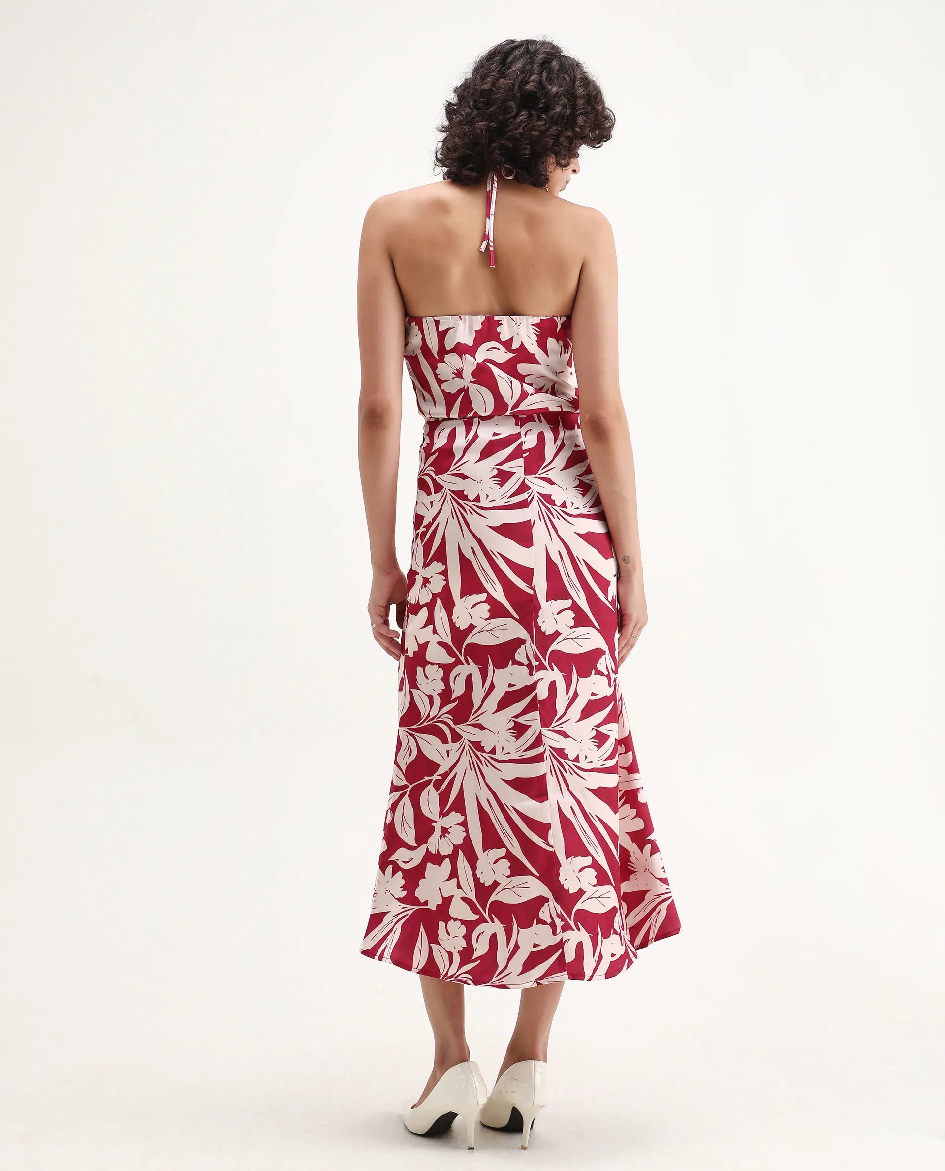 Rareism Women's Somtar B Pink Polyester Floral Print Midi Straight Fit Skirt