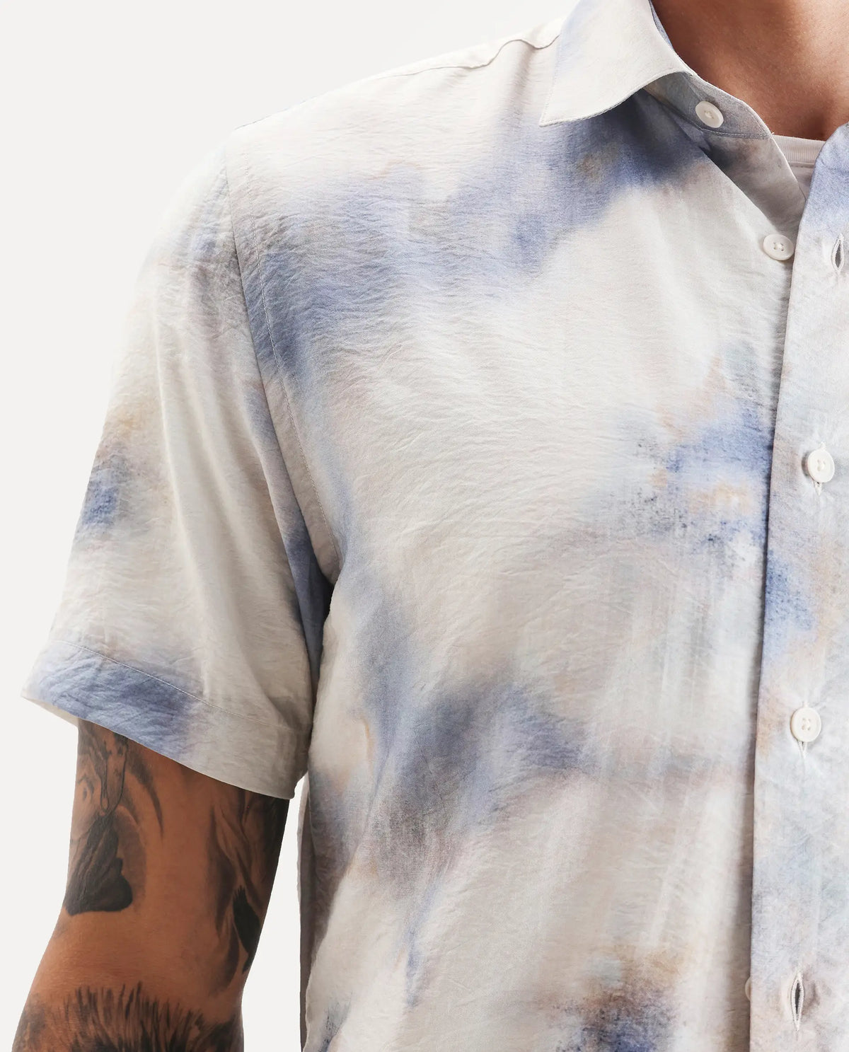 Rare Rabbit Men's Sove Off White Viscose Blend Fabric Collared Neck Regular Fit Printed Shirt