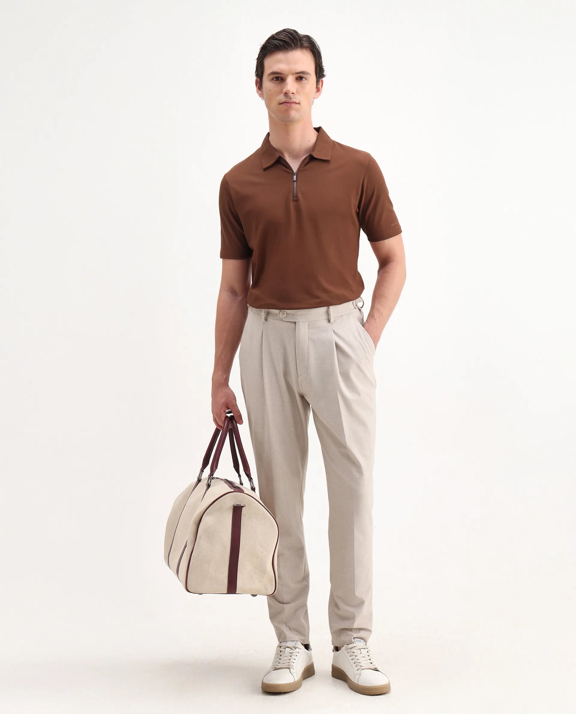 Rare Rabbit Men's Stan 2 Dusky Rust Cotton Blend Plain Regular Fit Half Sleeve Polo