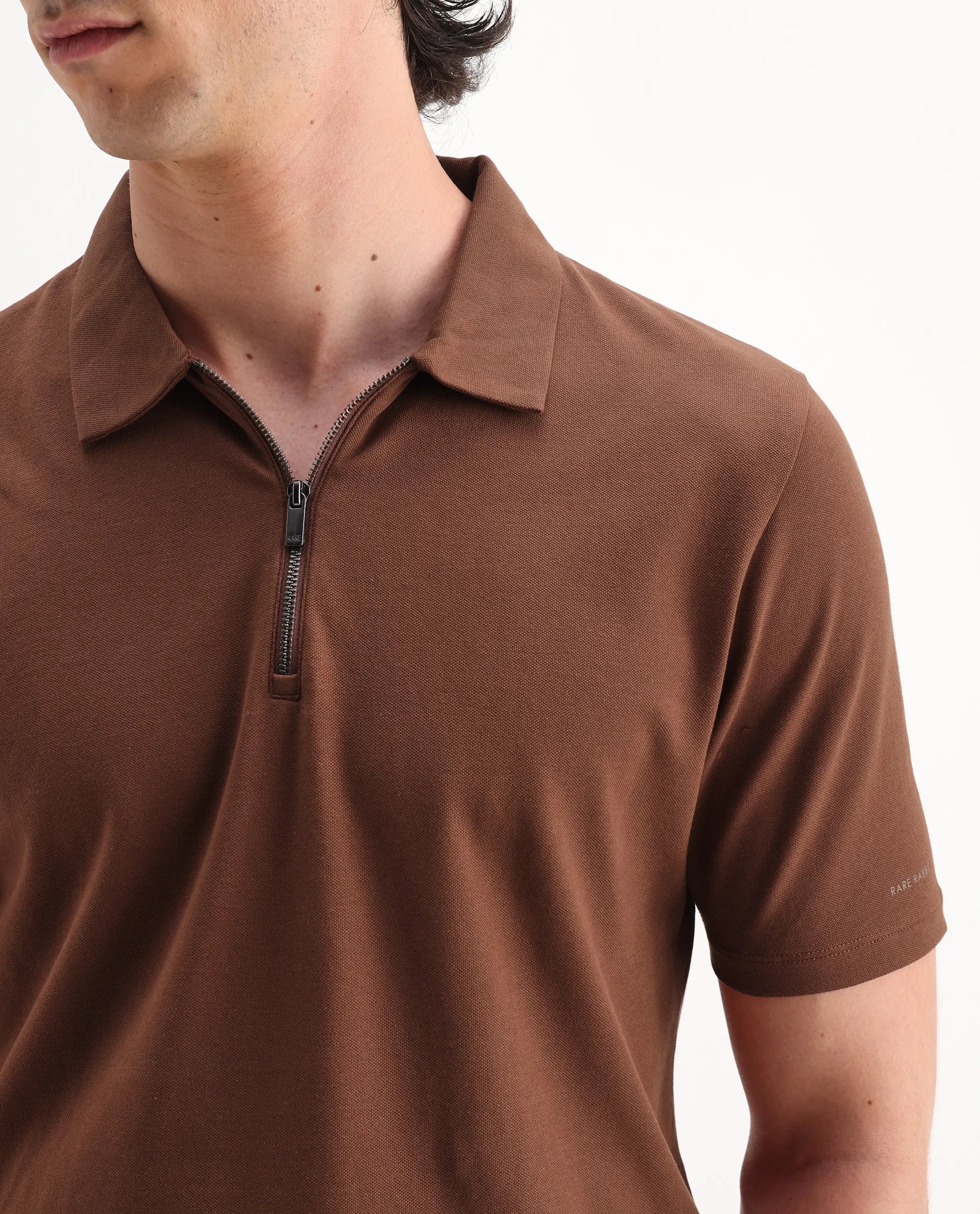 Rare Rabbit Men's Stan 2 Dusky Rust Cotton Blend Plain Regular Fit Half Sleeve Polo
